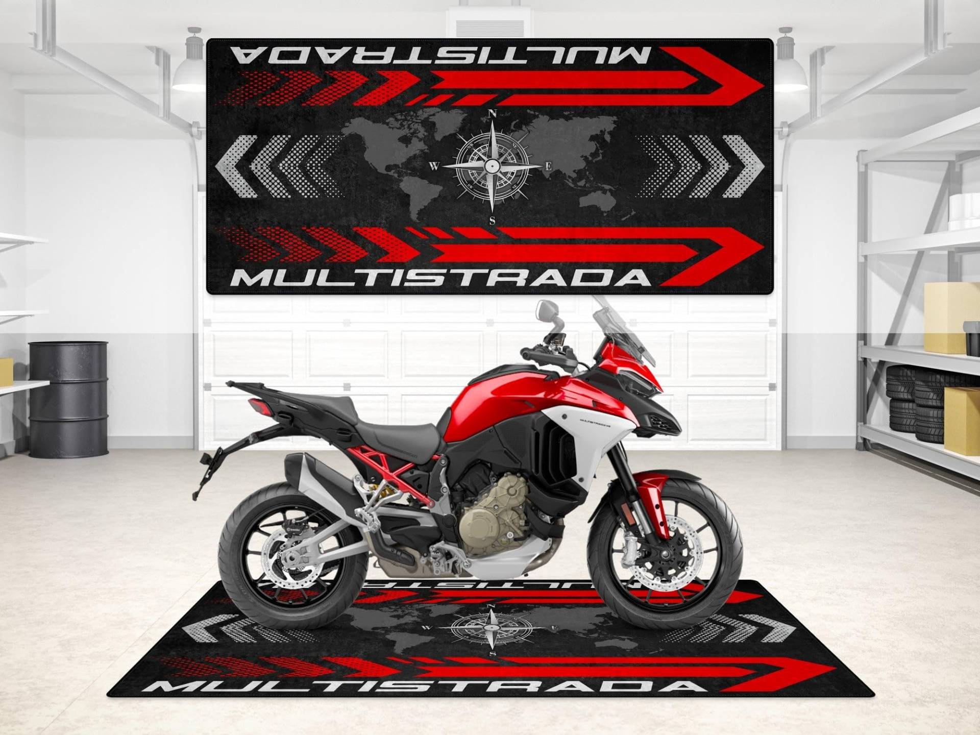 wibeart Parkmatte für MULTISTRADA Motorräder, Garagen- und Ausstellungsmatte, Motorradmatte, Boxenmatte, waschbar, rutschfest, Teppich (Größe 1 : 86.6 x 39.4/220 x 100 cm) von wibeart