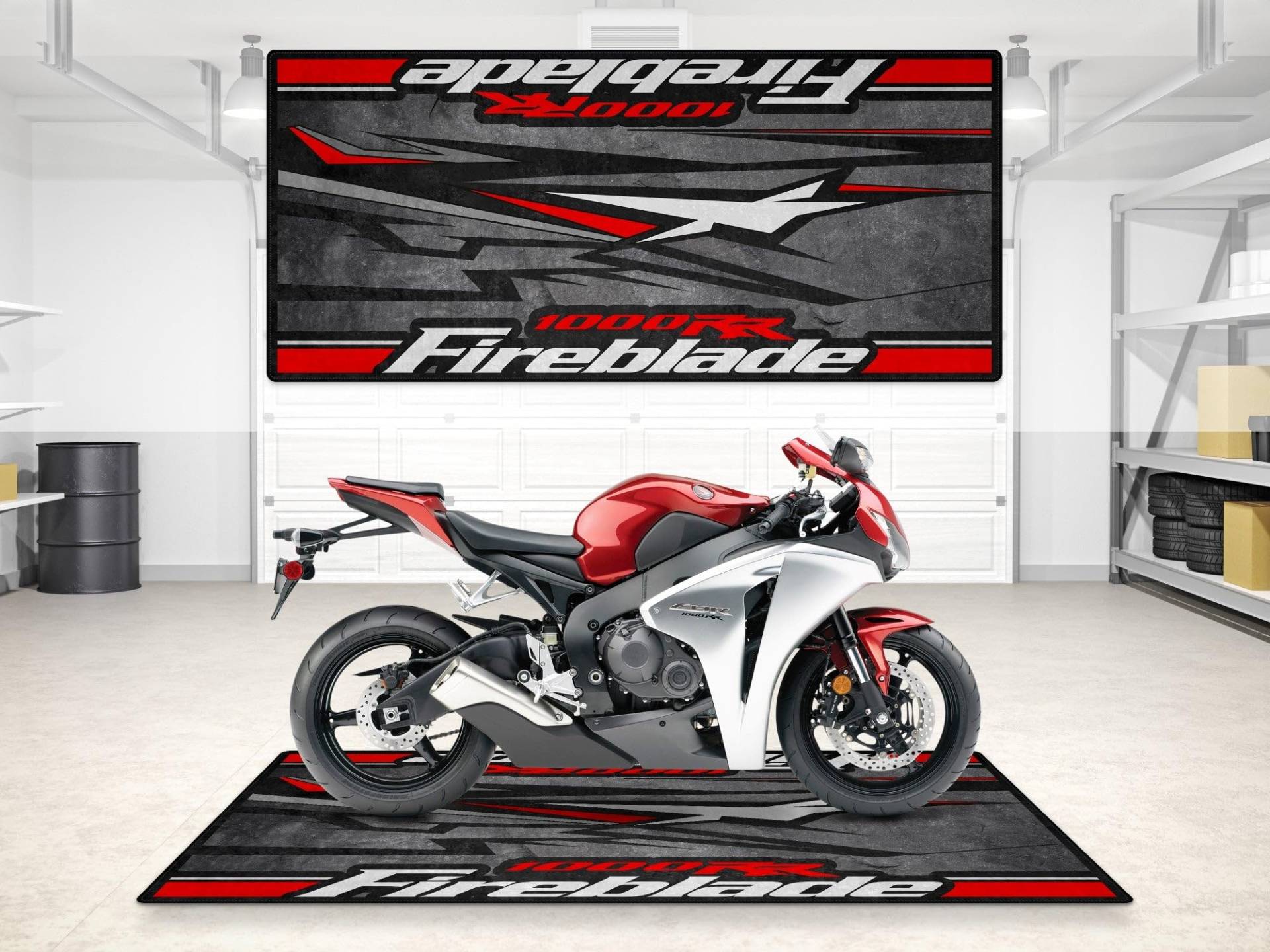 wibeart Parkmatte für Motorradmodell CBR 1000RR Fireblade, Ausstellungs- und Boxenmatte, waschbarer, Rutschfester Bodenteppich für Garage und Ausstellungsraum (Asphalt, Größe 1:220 x 100 cm) von wibeart