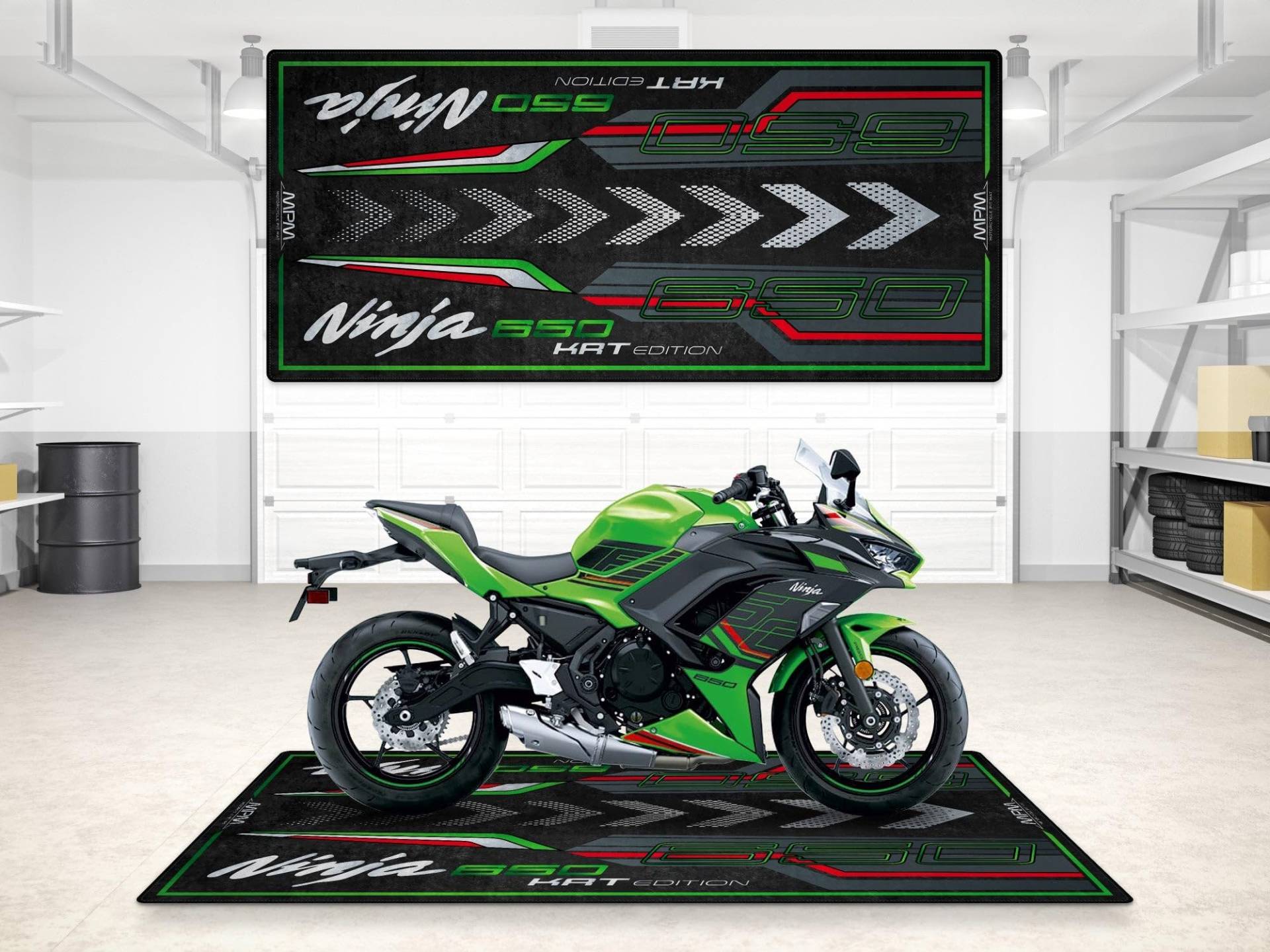 wibeart Parkmatte für Ninja 650 Series Motorräder, Garagen- und Ausstellungsmatte, Motorradmatte, Boxenmatte, waschbar, rutschfest(KRT Edition, Size 1 is 86.6 x 39.4/220 x 100cm.) von wibeart