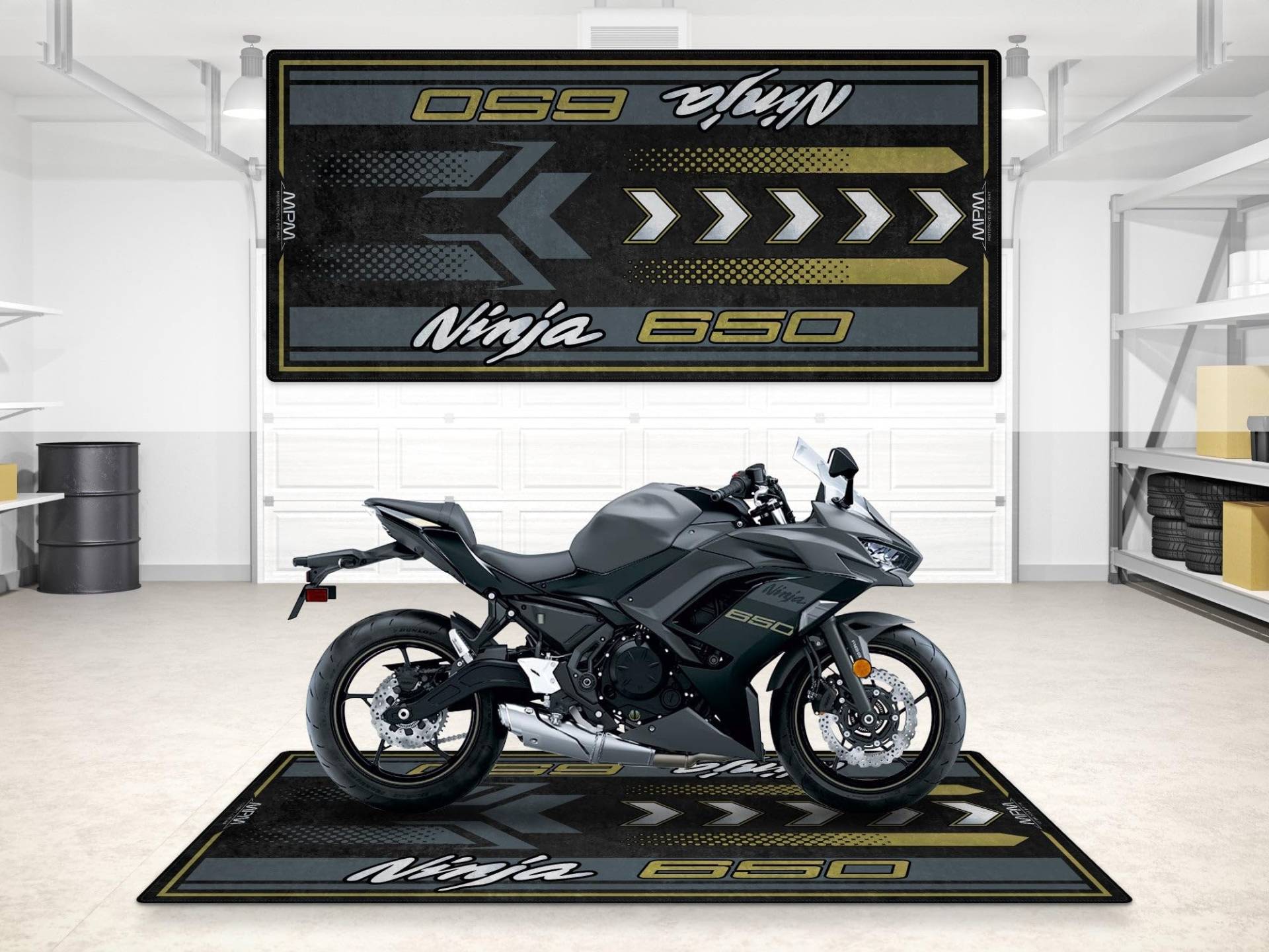 wibeart Parkmatte für Ninja 650 Series Motorräder, Garagen- und Ausstellungsmatte, Motorradmatte, Boxenmatte, waschbar, rutschfest (Metallic Matte Dark, Size 1 is 86.6 x 39.4/220 x 100cm.) von wibeart