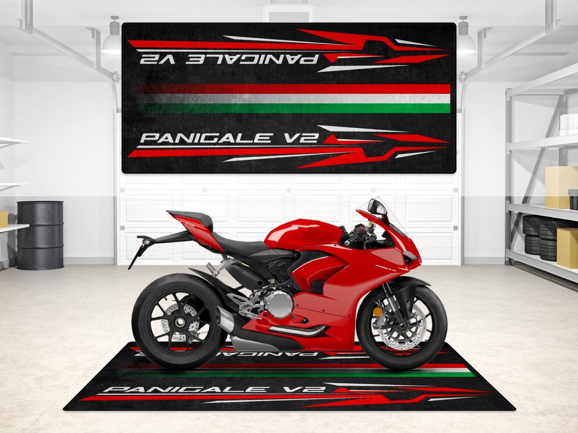 wibeart Parkmatte für Panigale V2 Motorräder, Garagen- und Ausstellungsmatte, Motorradmatte, Boxenmatte, waschbar, rutschfest, Teppich (Größe 1: 86.6 x 39.4/220 x 100 cm) von wibeart