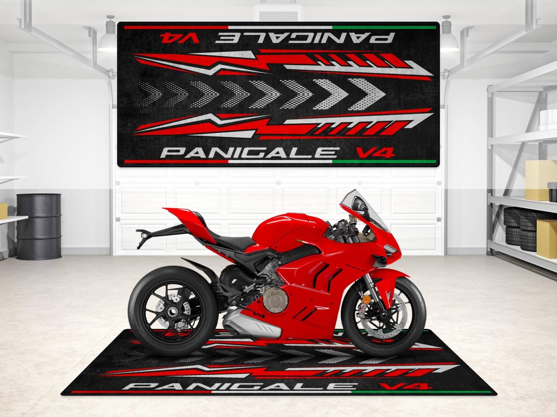 wibeart Parkmatte für Panigale V4 Motorräder, Garagen- und Ausstellungsmatte, Motorradmatte, Boxenmatte, waschbar, rutschfest, Teppich (Größe 1: 86.6 x 39.4/220 x 100 cm) von wibeart