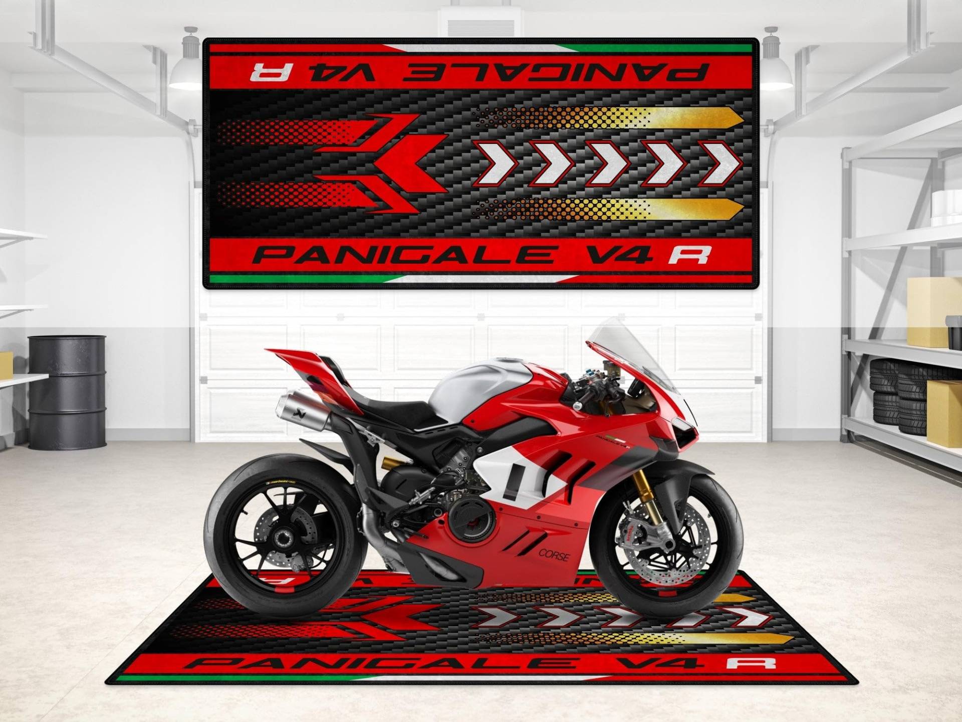 wibeart Parkmatte für Panigale V4R Motorräder, Garagen- und Ausstellungsmatte, Motorradmatte, Boxenmatte, waschbar, rutschfest, Teppich (Größe 1: 86.6 x 39.4/220 x 100 cm) von wibeart