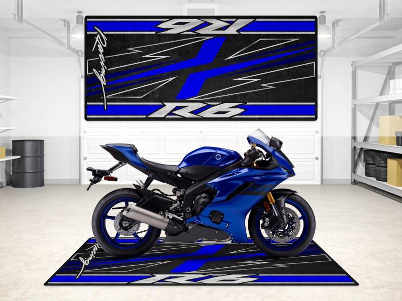 wibeart Parkmatte für R6 Motorräder, Garagen- und Ausstellungsmatte, Motorradmatte, Boxenmatte, Ausstellungsraummatte, waschbar, rutschfest, Teppich(Size 1: 220 x 100 cm) von wibeart