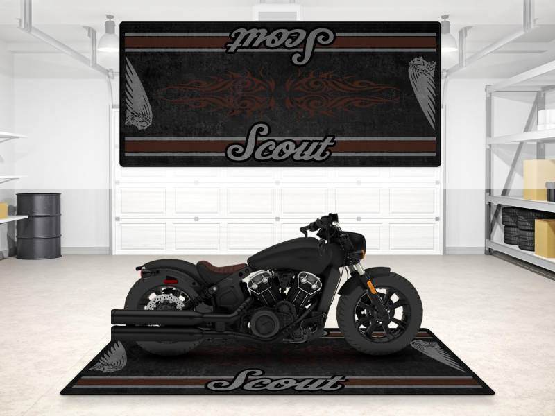 wibeart Parkmatte für Scout Bobber Motorradmodell, Ausstellungs- und Boxenmatte, abwaschbare, rutschfeste Garagen-, Ausstellungsraummatte, Teppich (Black Smoke 2, Größe 2: 102 x 47/260 x 120 cm) von wibeart