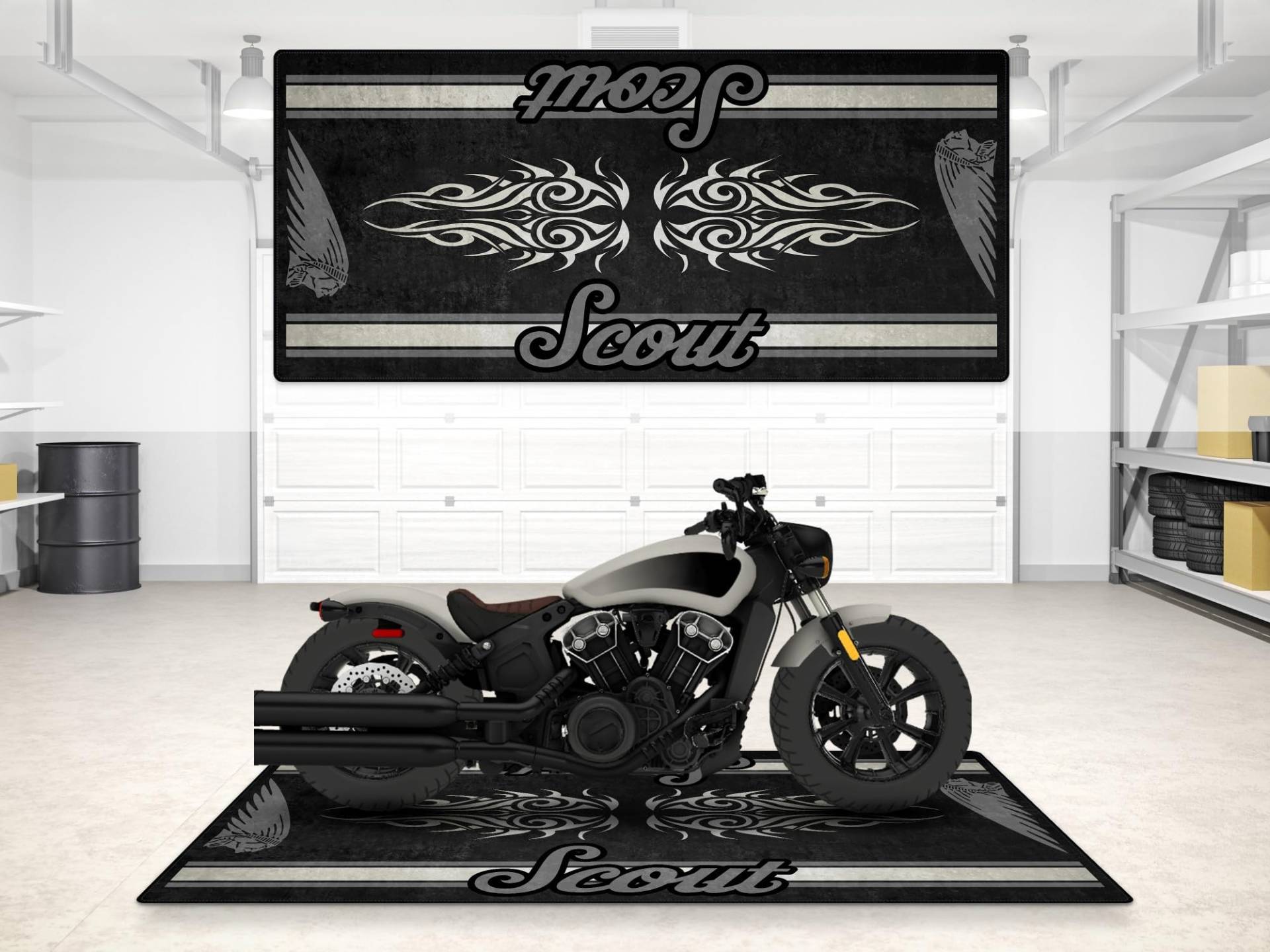 wibeart Parkmatte für Scout Bobber Motorradmodell, Display- und Boxenmatte, abwaschbare, rutschfeste Garagen- und Ausstellungsmatte, Teppich (Silver Quartz Smoke, Größe 2: 260 x 120 cm) von wibeart