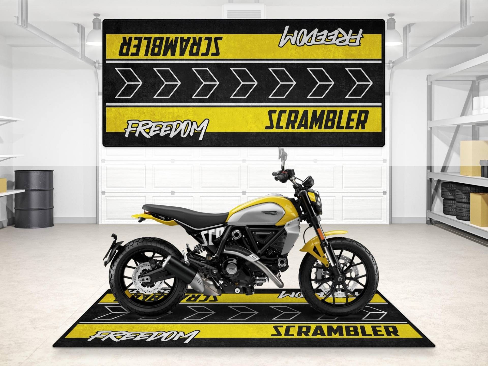 wibeart Parkmatte für Scrambler Motorräder, Garagen- und Ausstellungsmatte, Motorradmatte, Boxenmatte, waschbar, rutschfest, Teppich (Größe 1 : 86.6 x 39.4/220 x 100 cm) von wibeart