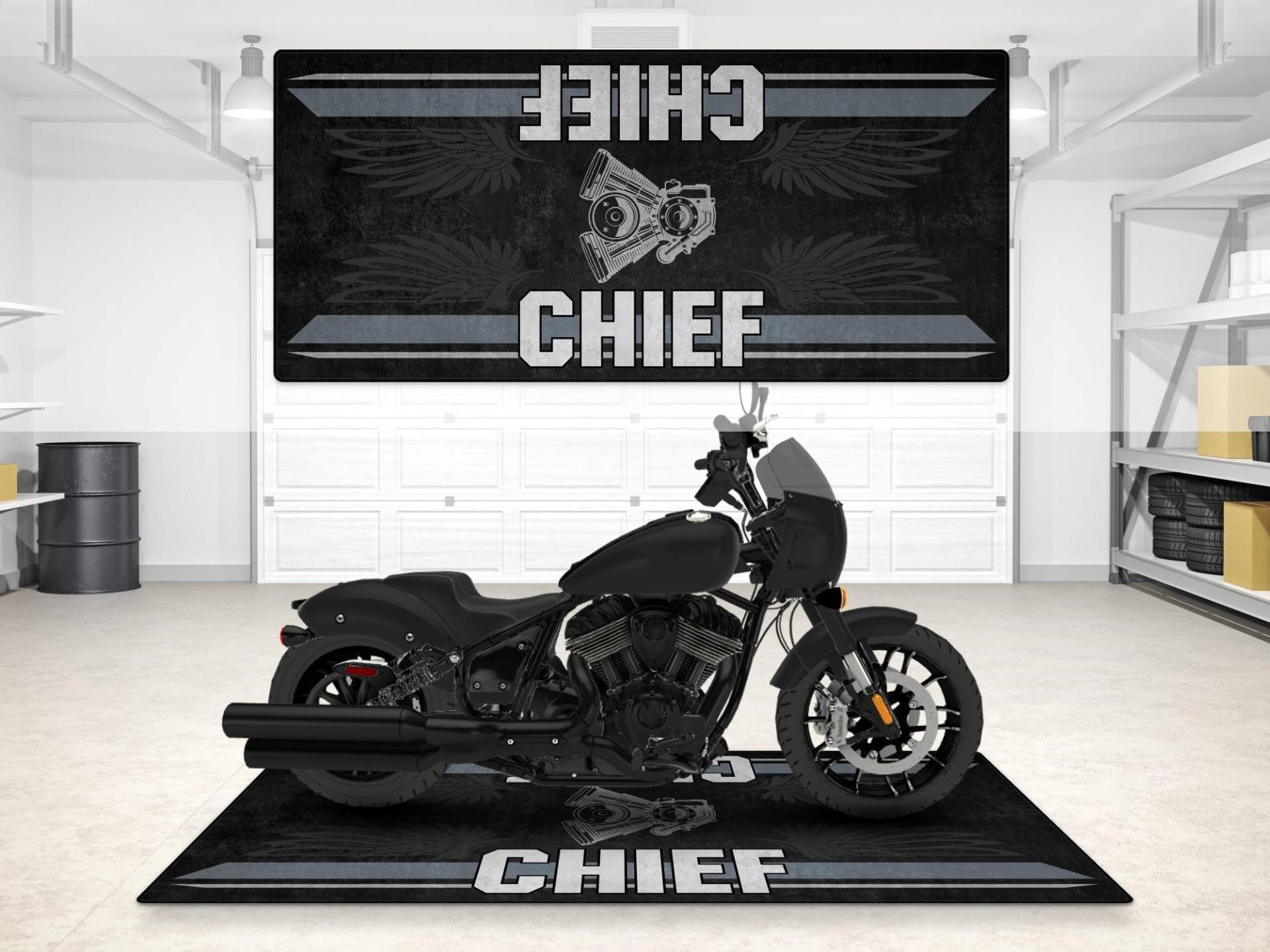 wibeart Parkmatte für Sport Chief Motorradmodell, Ausstellungs- und Boxenmatte, waschbare, rutschfeste Garagen- und Ausstellungsmatte (Black Smoke, Größe 1 : 86.6 x 39.4/220 x 100 cm) von wibeart