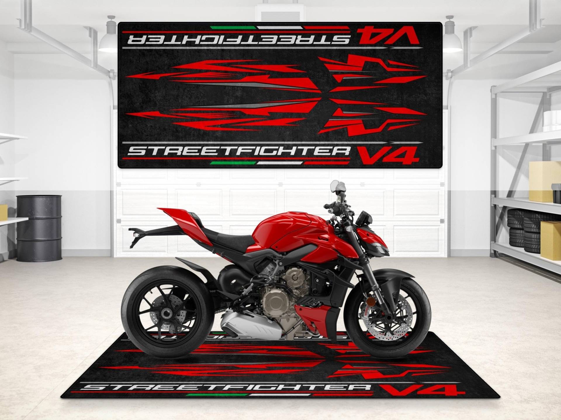 wibeart Parkmatte für Streetfighter V4 Motorräder, Garagen- und Ausstellungsmatte, Motorradmatte, Boxenmatte, waschbar, rutschfest, Teppich (Größe 1 : 86.6 x 39.4/220 x 100 cm) von wibeart