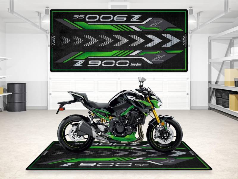 wibeart Parkmatte für Z900 Series Motorräder, Garagen- und Ausstellungsmatte, Motorradmatte, Boxenmatte, Ausstellungsraummatte, waschbar, rutschfest, Teppich (Z900 SE, Size 1 : 220 x 100 cm) von wibeart