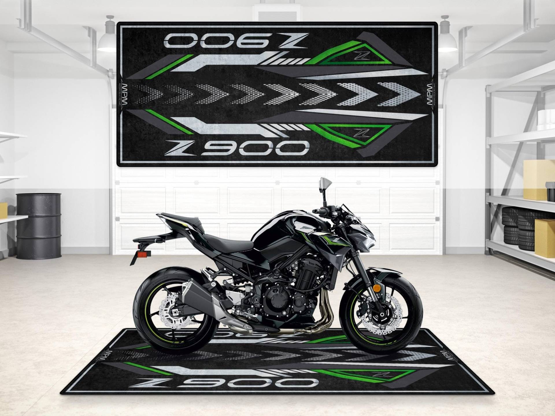 wibeart Parkmatte für Z900 Series Motorräder, Garagen- und Ausstellungsmatte, Motorradmatte, Boxenmatte, waschbar, rutschfest (Metallic Spark Black - Matte Dark Gray, Size 1 : 220 x 100 cm) von wibeart