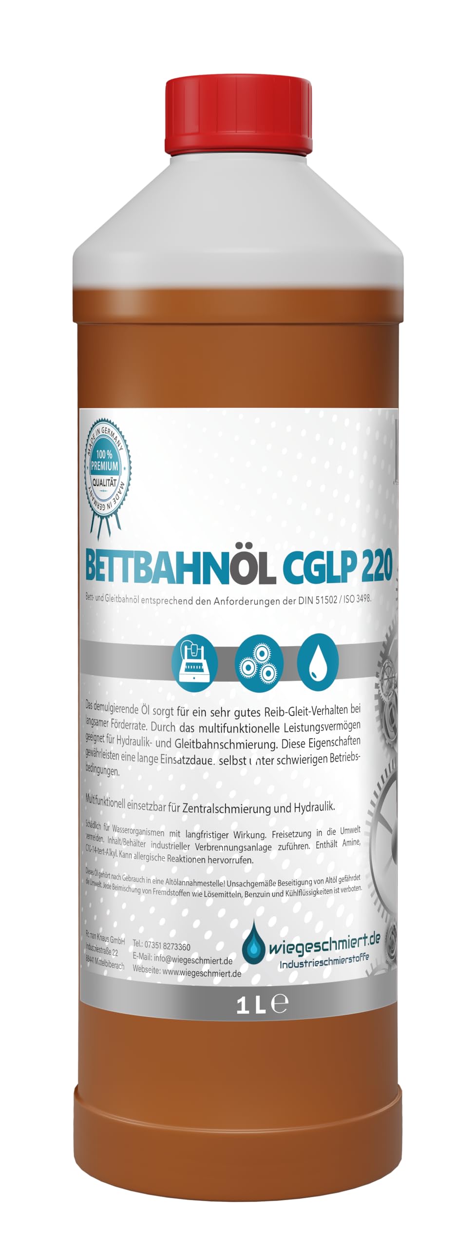 Bettbahnöl Gleitbahnöl CGLP 220 nach DIN 51502 / ISO 3498 (1 Liter) von wiegeschmiert.de