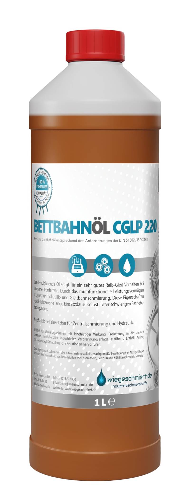 Bettbahnöl Gleitbahnöl CGLP 220 nach DIN 51502 / ISO 3498 (1 Liter) von wiegeschmiert.de