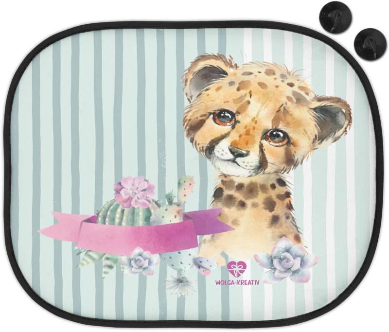 wolga-kreativ Auto Sonnenschutz und Sonnenblende Doppelpack Doppelpack Kinder Leopard Mädchen Junge für Baby und Kind Bedruckt von wolga-kreativ