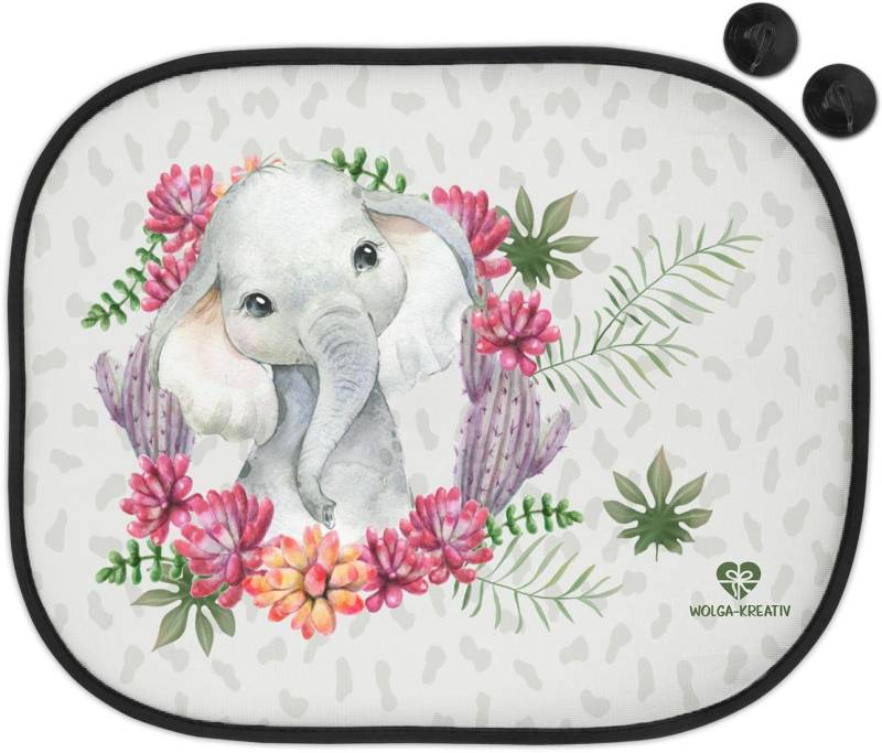 wolga-kreativ Auto Sonnenschutz und Sonnenblende Doppelpack Kinder Elefant Mädchen Junge für Baby und Kind Bedruckt Doppelpack von wolga-kreativ