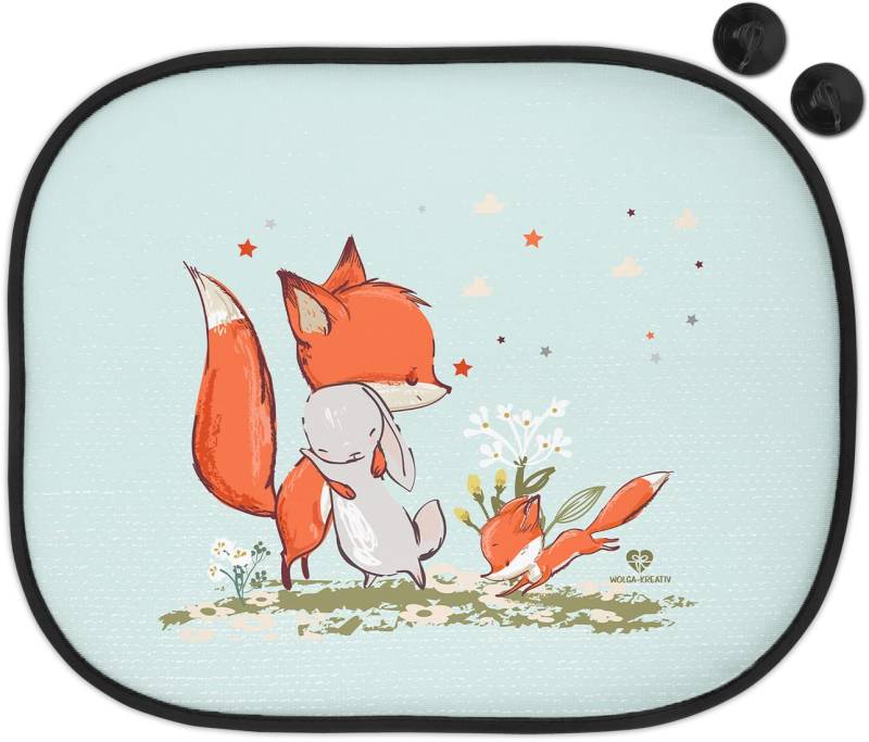 wolga-kreativ Auto Sonnenschutz und Sonnenblende Doppelpack Kinder Mädchen Junge Fuchs und Hase für Baby und Kind Bedruckt Doppelpack von wolga-kreativ