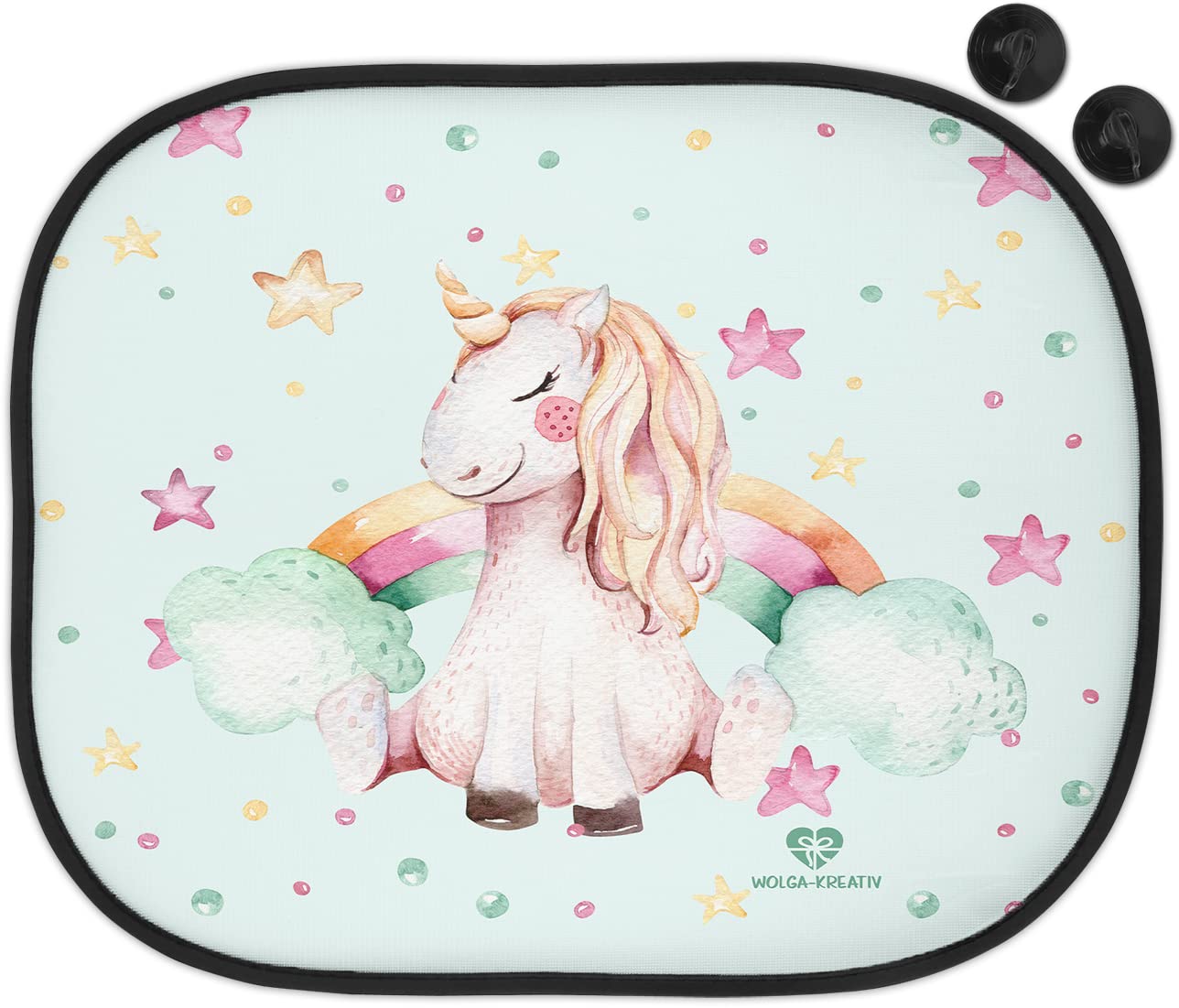 wolga-kreativ Auto Sonnenschutz und Sonnenblende Doppelpack Kinder Mädchen Regenbogen Einhorn Junge für Baby und Kind Bedruckt Doppelpack von wolga-kreativ