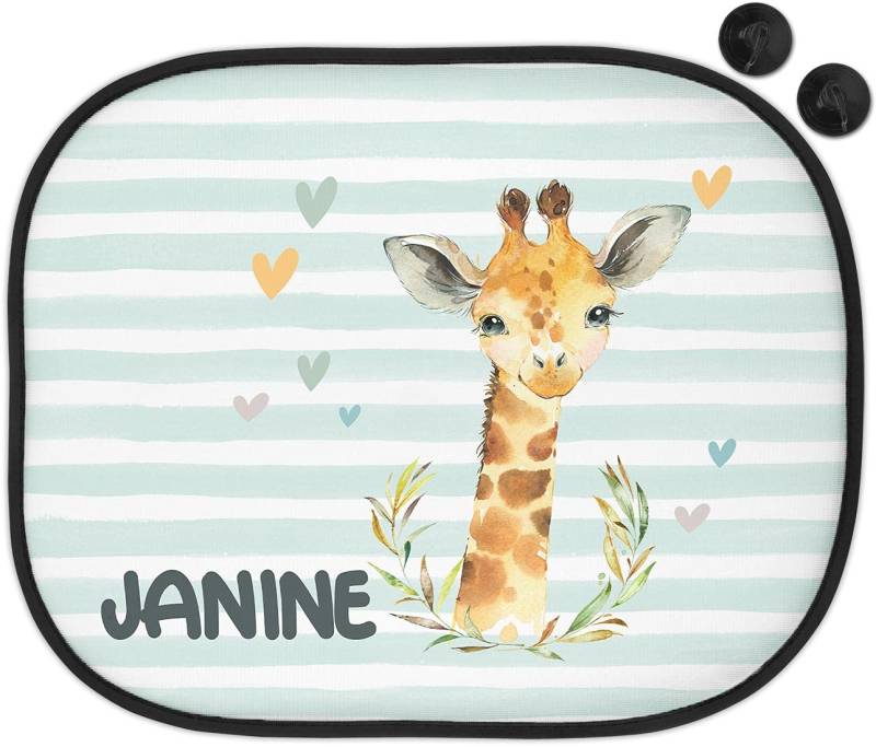 wolga-kreativ Sonnenschutz Auto Fenster Sonnenblende Verdunklung Baby Kinder personalisiert für Seitenscheiben Giraffe Mädchen Junge mit Name Wunschname Bedruckt von wolga-kreativ