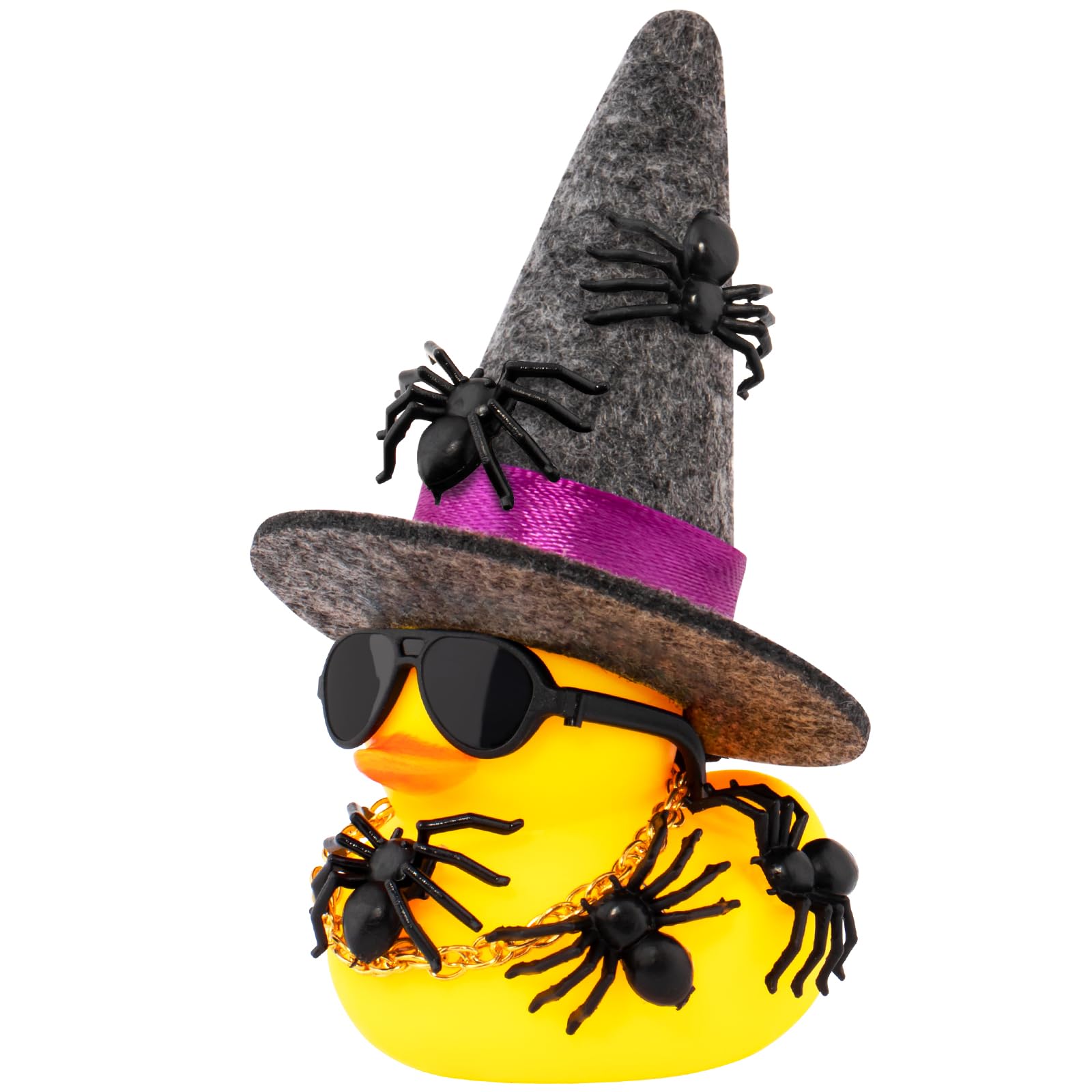 wonuu Spinnen Gummienten für Halloween, Auto Armaturenbrett Dekorationen Ente für Büro Schreibtisch Ornament Zubehör mit Hexenhut Brille Kette Spinne (Dunkelgrau) von wonuu