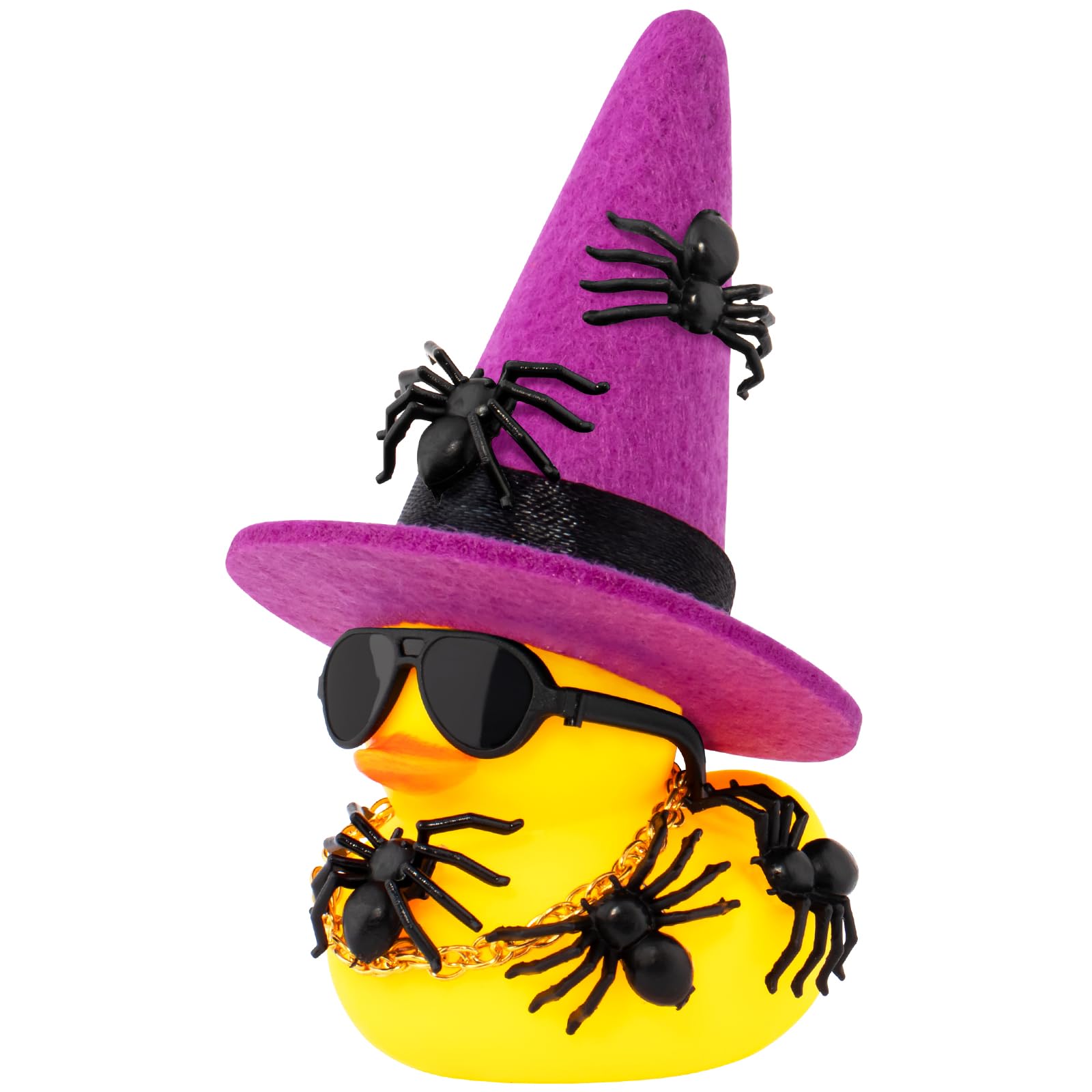 wonuu Spinnen Gummienten für Halloween, Auto Armaturenbrett Dekorationen Ente für Büro Schreibtisch Ornament Zubehör mit Hexenhut Brille Kette Spinne (Lila) von wonuu