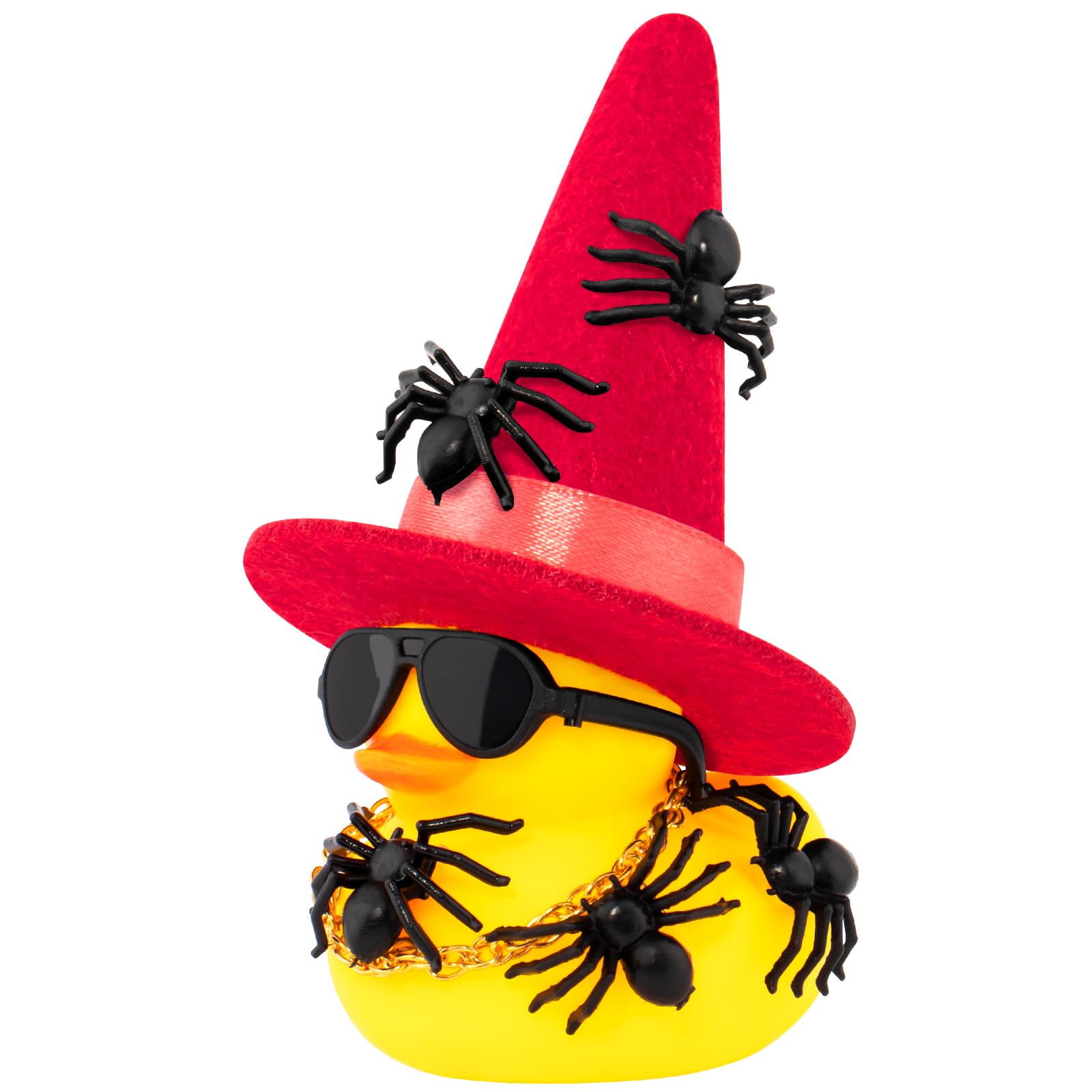 wonuu Spinnen Gummienten für Halloween, Auto Armaturenbrett Dekorationen Ente für Büro Schreibtisch Ornament Zubehör mit Hexenhut Brille Kette Spinne (Rot) von wonuu