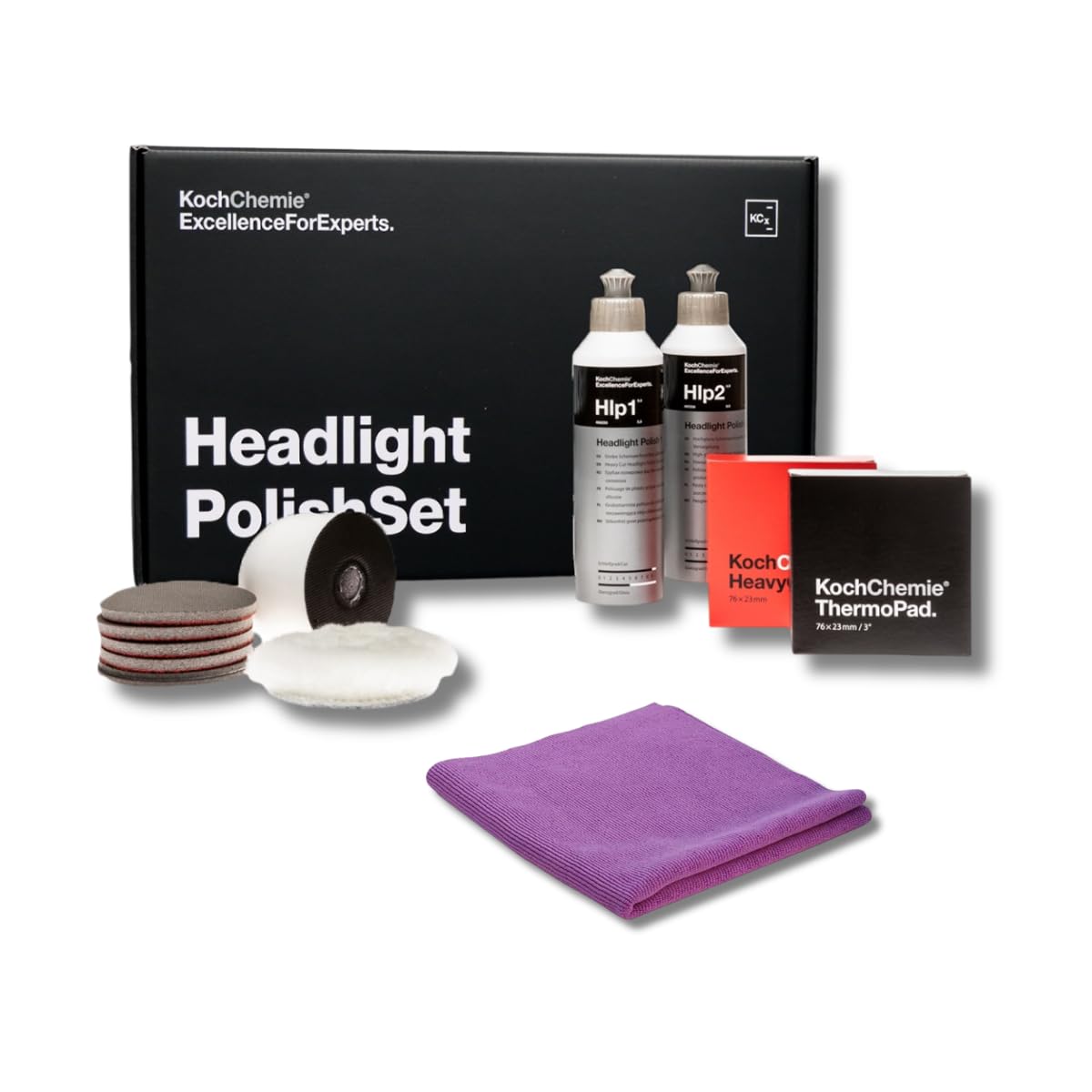 Koch Chemie Headlight Polish Set Scheinwerfer Politur Scheinwerfer Aufbereitung Set für Matte Scheinwerfer Blinde Scheinwerfer inkl. Zubehör von wortek