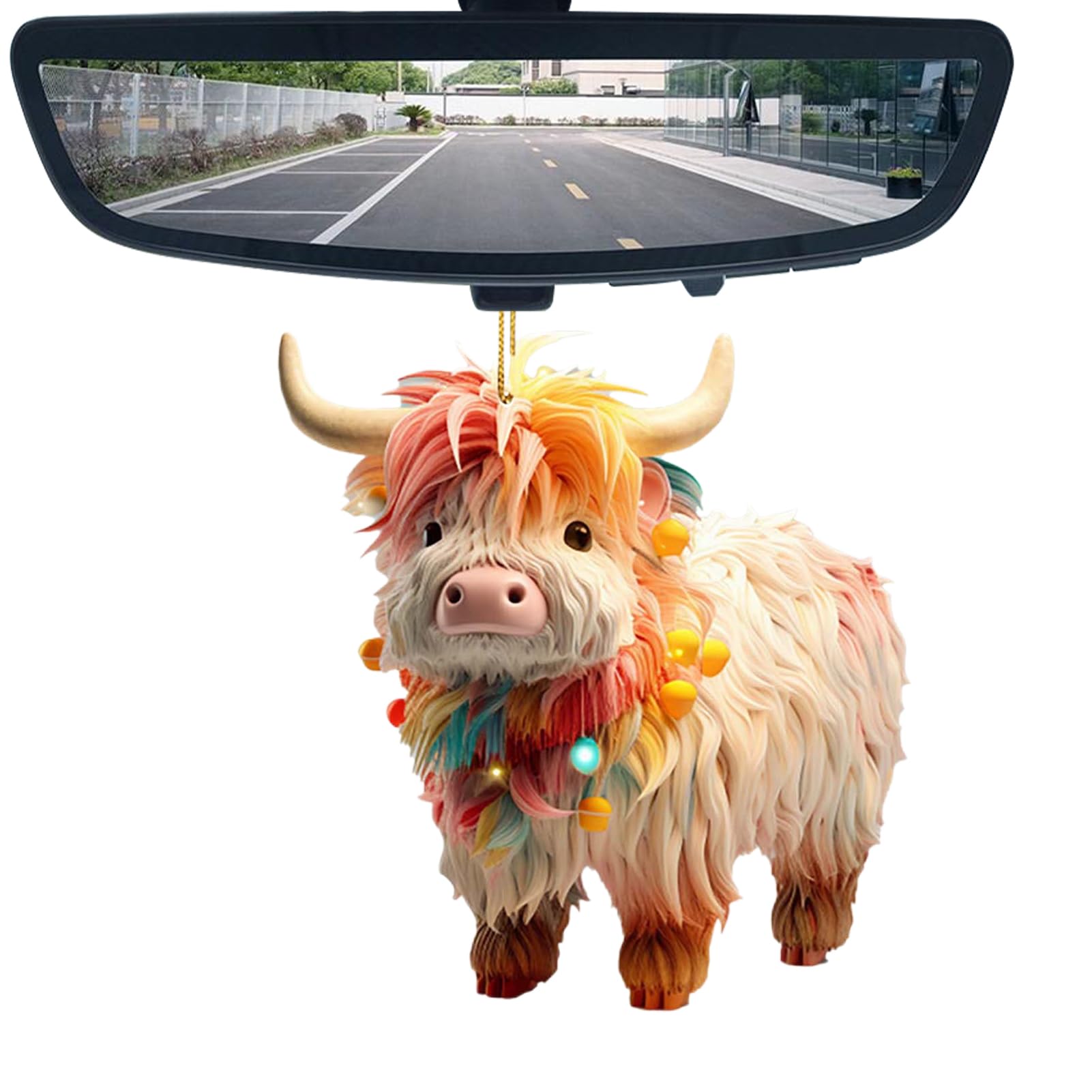 Highland Cow Auto Anhänger,Highland Cow Autospiegel-Hängeornament - Auto-Innenzubehör, 2D-Acryl-Charm-Anhänger, Automobil-Rückspiegel, Innendekoration von woyufen