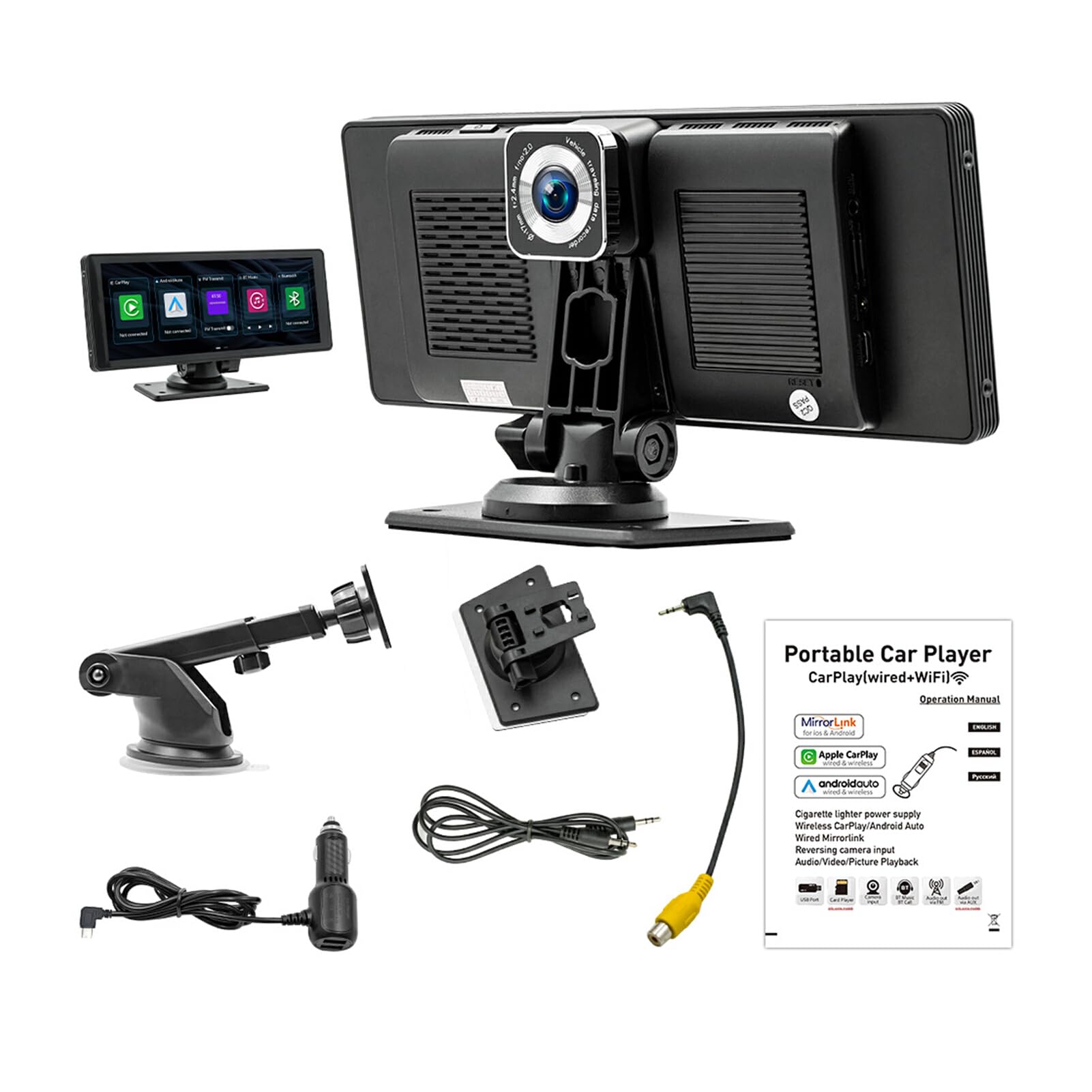 wueiooskj Auto Display mit kabellosem Bildschirm, Multimedia Player unterstützt kabelgebundene und kabellose Verbindungen, ABS, tragbares Bluetooth Auto von wueiooskj