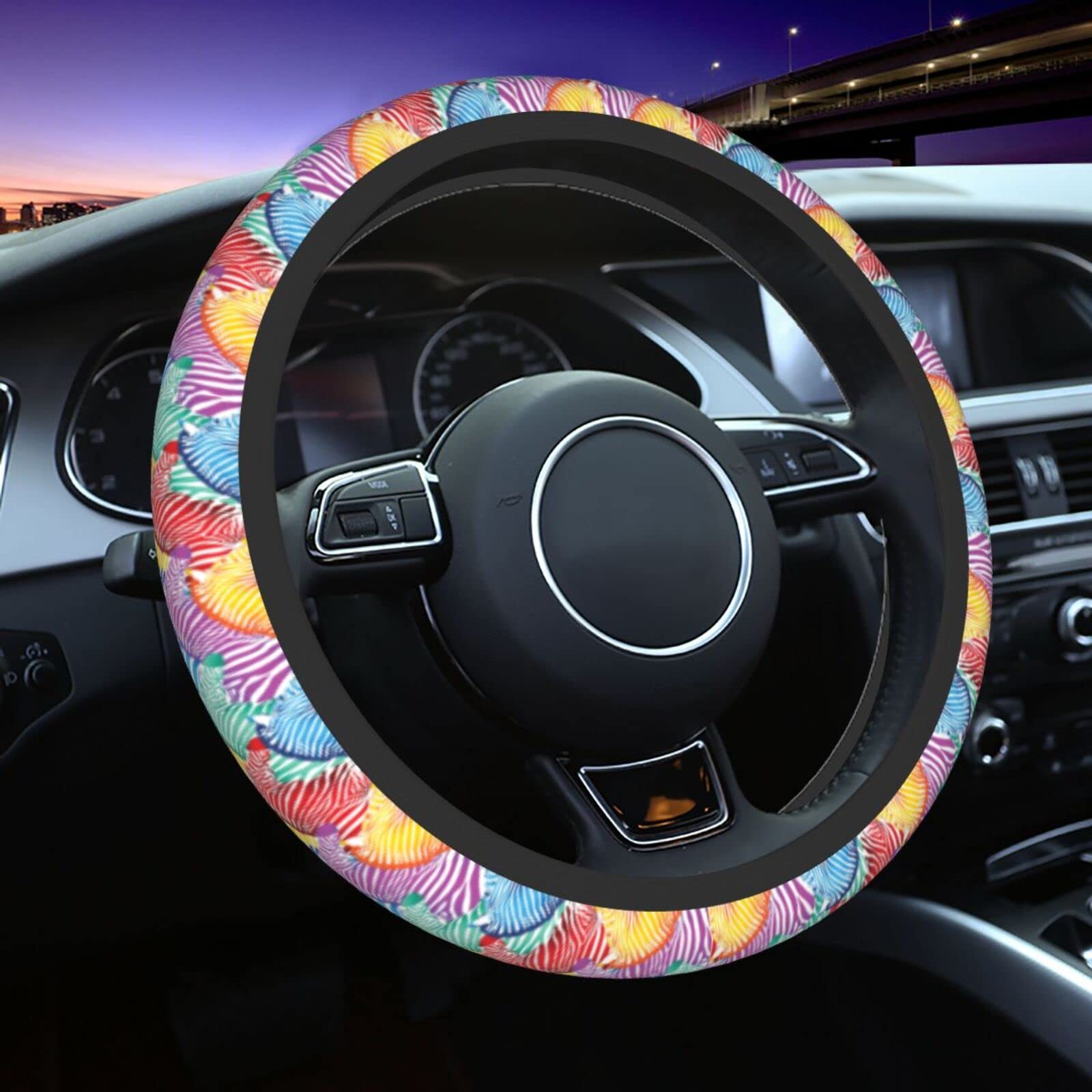 Bunte Zebra-Auto-Lenkradabdeckung, universelle Passform, 38,1 cm (15 Zoll), Lenkradbezug für SUV, Limousine, Vans, LKWs für Damen und Herren von xinyuchen