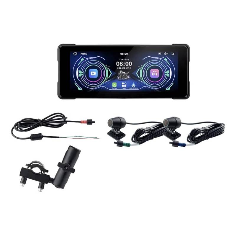 yasoe 7 Motorrad Kabelloses Carplay & Android Auto Front-/Rückkamera Dual Bluetooth DVR GPS Navigation Display von yasoe