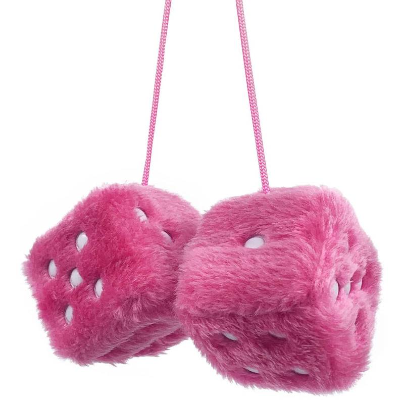 ygmoner Paar Retro Quadratischer Spiegel Hängendes Paar Fuzzy Plüschwürfel mit Punkten Für Autoinnenraum Ornament Dekoration (Rosa) von ygmoner