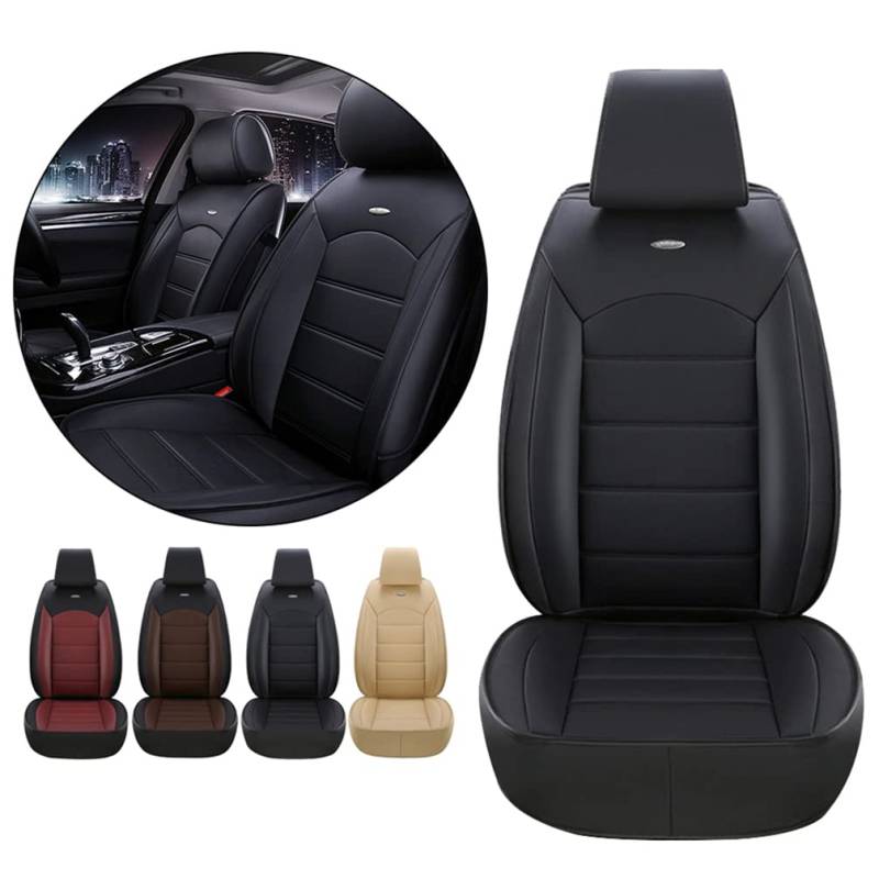 yingpuchuang 2 Sitze Leder Autositzbezüge Sitzschoner Auto Universell für Limousine Kleinwagen Kombi SUV Van Pickup Komfort Sitzbezügesets Kompatibel mit Airbag Schwarz von yingpuchuang