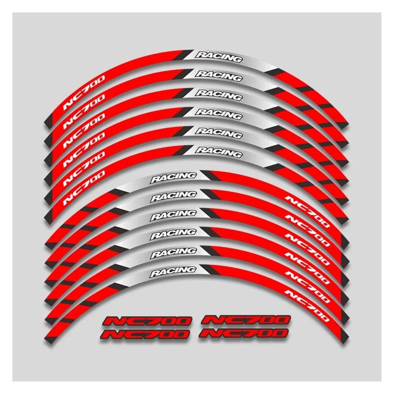 Für H&ONDA NC700 NC 700 17-Zoll-Motorrad-Rad-Klebeband-Aufkleber-Abziehbilder Heißer Stil Rad Reifen Felge Aufkleber Motorrad-Felgenaufkleber(2L A Red) von yjzYHL