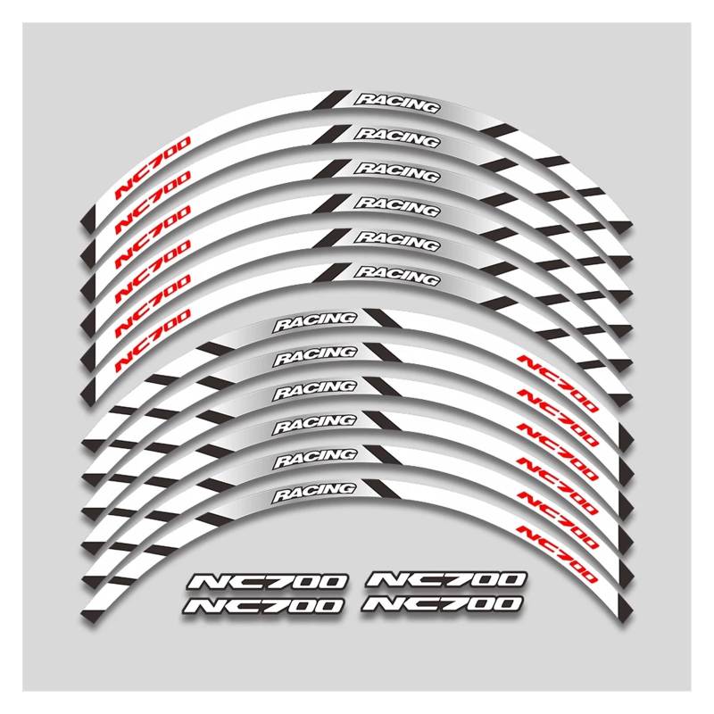 Für H&ONDA Nc700 NC700 NC 700 Motorradräder Aufkleber Felgenreifen wasserdichte dekorative Aufkleber Reflektierende Streifen Set Motorrad-Felgenaufkleber(White B1) von yjzYHL