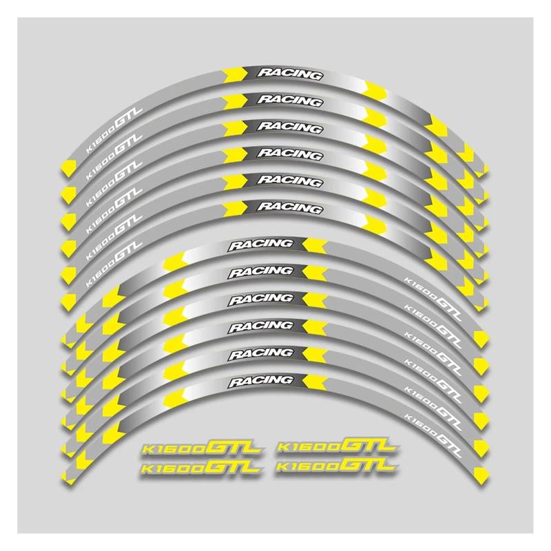 Für K1600GTL K 1600GTL K1600 GTL Motorrad Rad Abziehbilder Wasserdicht Reflektierende Aufkleber Felgenstreifen Motorrad-Felgenaufkleber(1L B Yellow) von yjzYHL