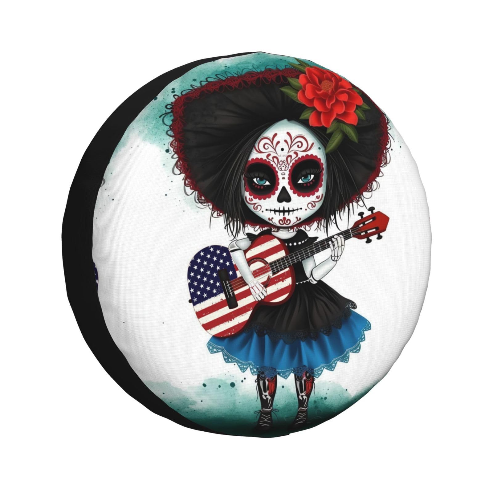 Amerika-Flagge, Ersatzreifenabdeckung für Wohnmobilanhänger, 38,1 cm, Sugar Skull Reifenabdeckung, wasserdichte Abdeckungen, universelle Passform für Wohnmobil, SUV, LKW-Fahrzeuge von yomeeaaaa