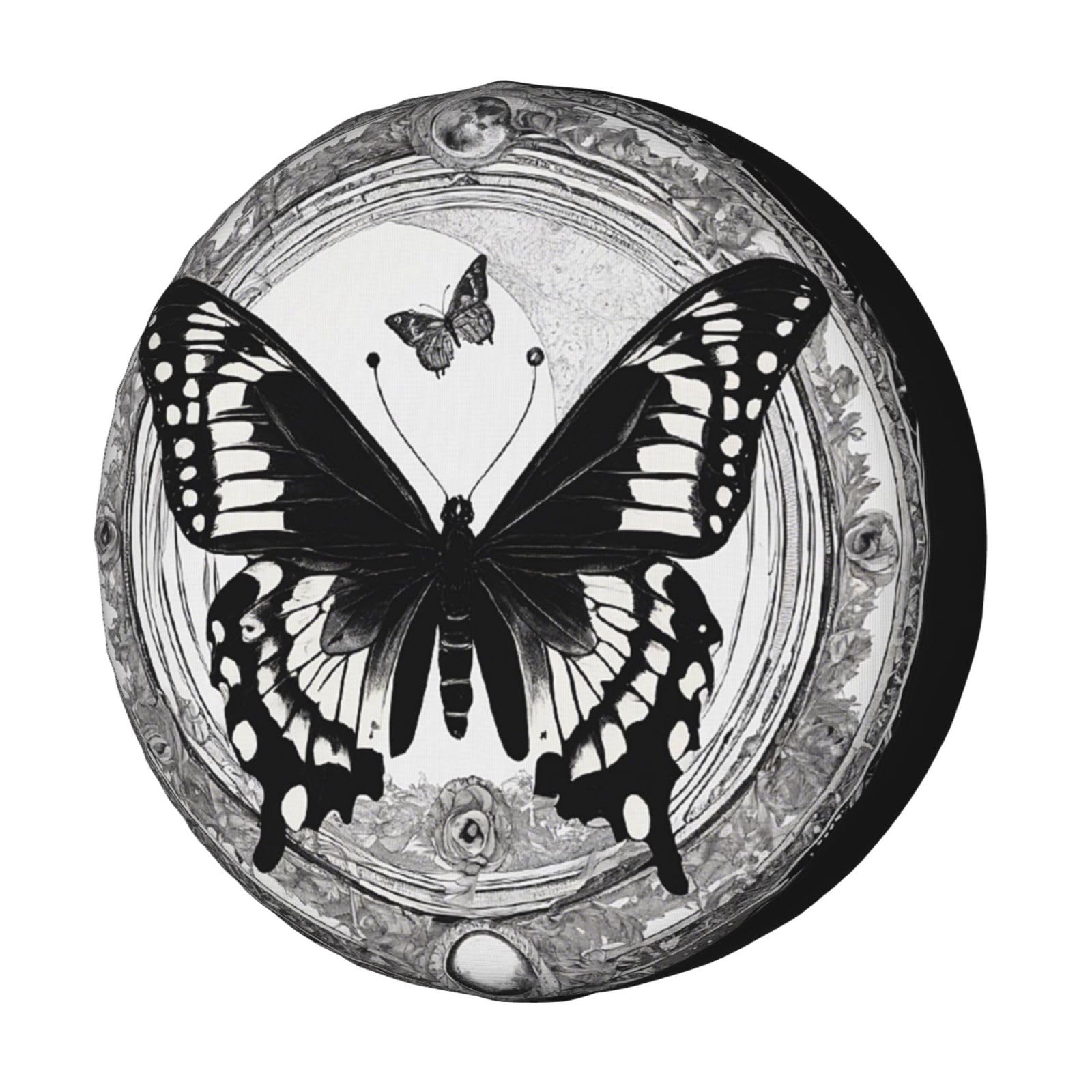 Black White Butterfly Moon 2 Ersatzreifenabdeckung, staubdicht, passend für Anhänger, Wohnmobil, SUV und viele Fahrzeuge 43,2 cm (17 Zoll) von yomeeaaaa