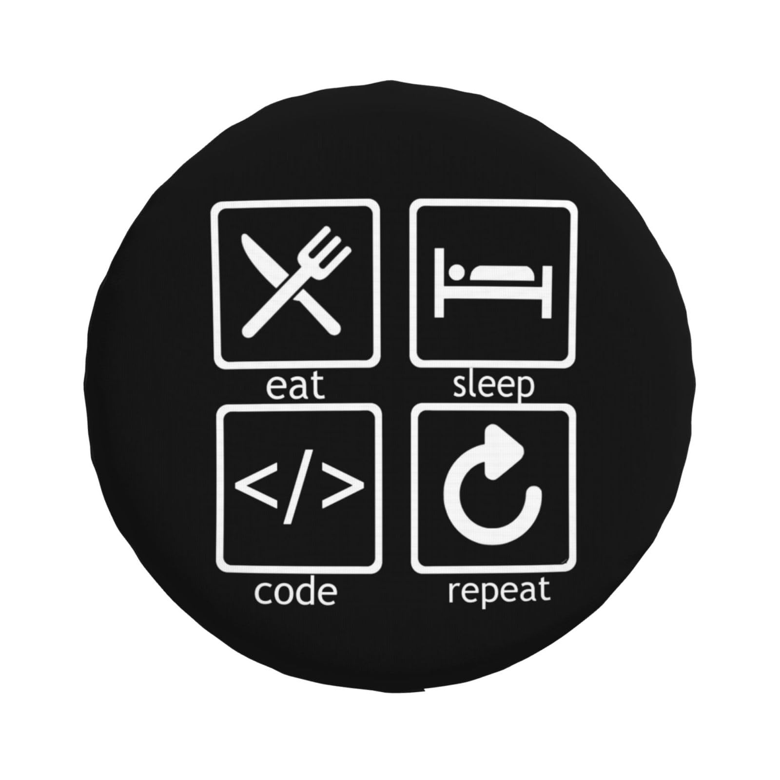 Eat Sleep Code Repeat Ersatzreifenabdeckung, 43,2 cm (17 Zoll), lustige Universal-Reifenabdeckung, wasserdichte Radabdeckungen für Wohnmobil, SUV, Anhänger, LKW, Reisen, Outdoor, Schwarz von yomeeaaaa