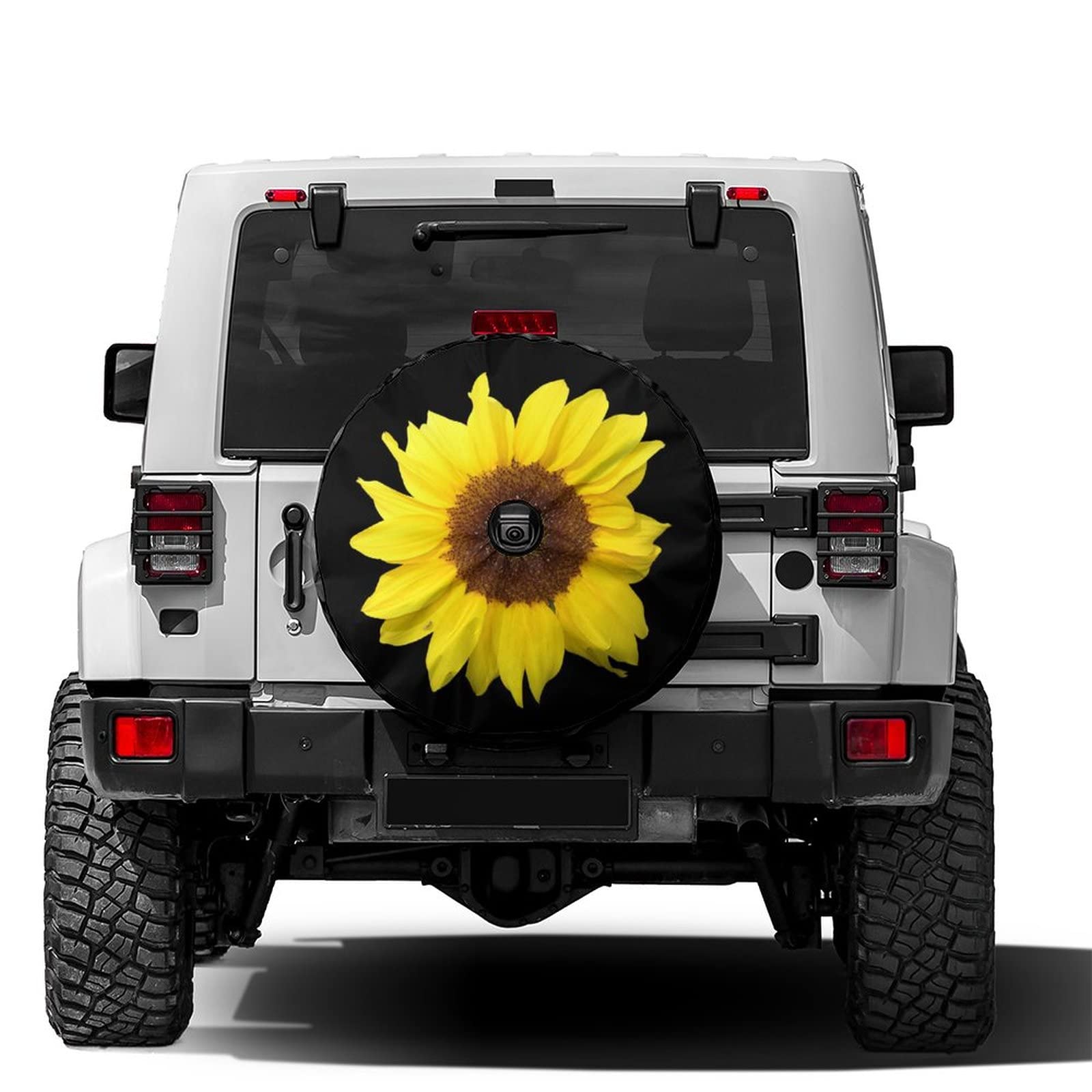 Einzelne Sonnenblumen-Ersatzreifenabdeckung mit Ersatzkamera-Loch-Rad-Abdeckung, passend für Anhänger, Wohnmobil, SUV und viele Fahrzeuge 40,6 cm (16 Zoll) von yomeeaaaa