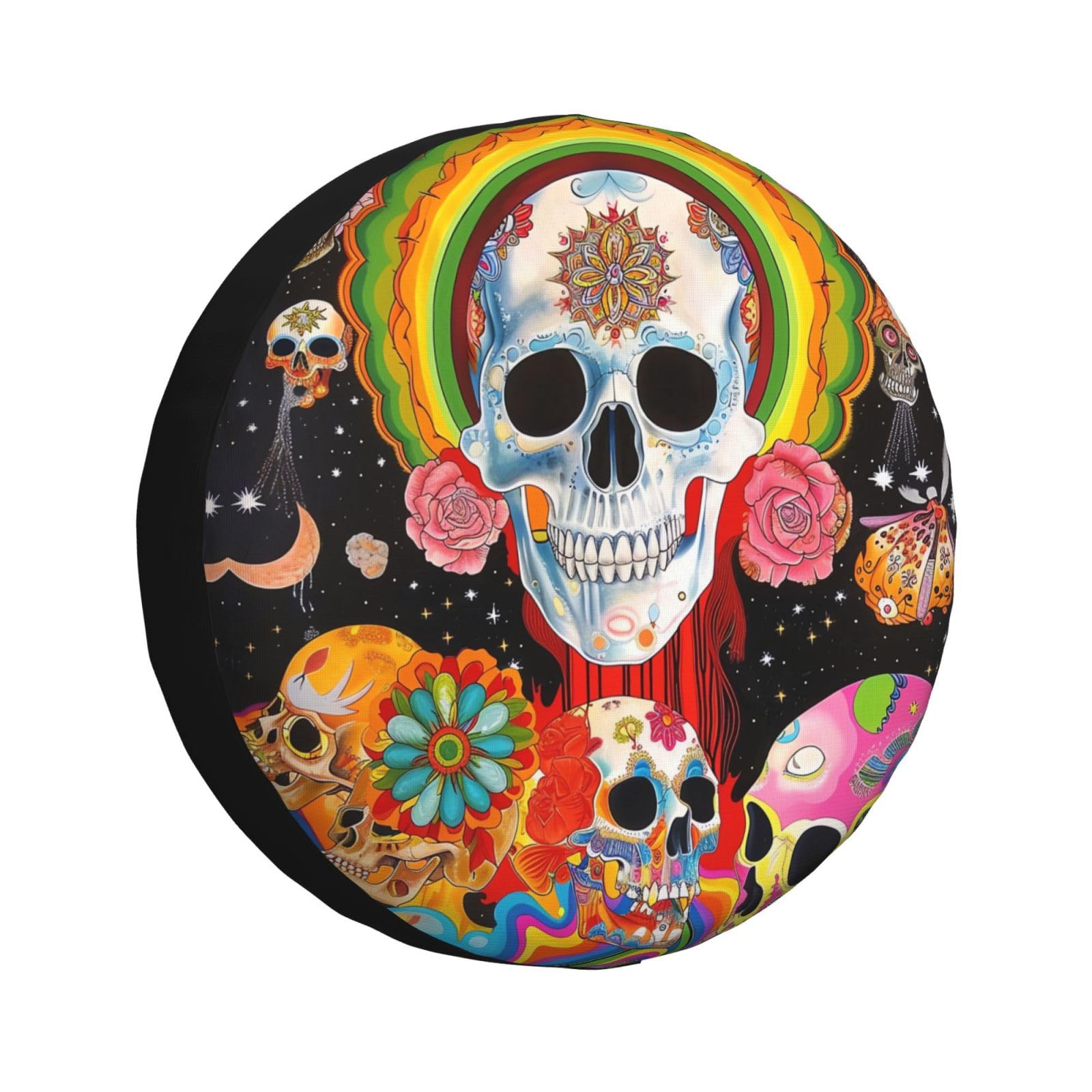 Psychedelic Mexico Skull Ersatzreifenabdeckung für Wohnmobilanhänger, 35,6 cm (14 Zoll), Trippy-Reifenabdeckung, wasserdichte Abdeckungen, universelle Passform für Wohnmobil, SUV, LKW-Fahrzeuge von yomeeaaaa