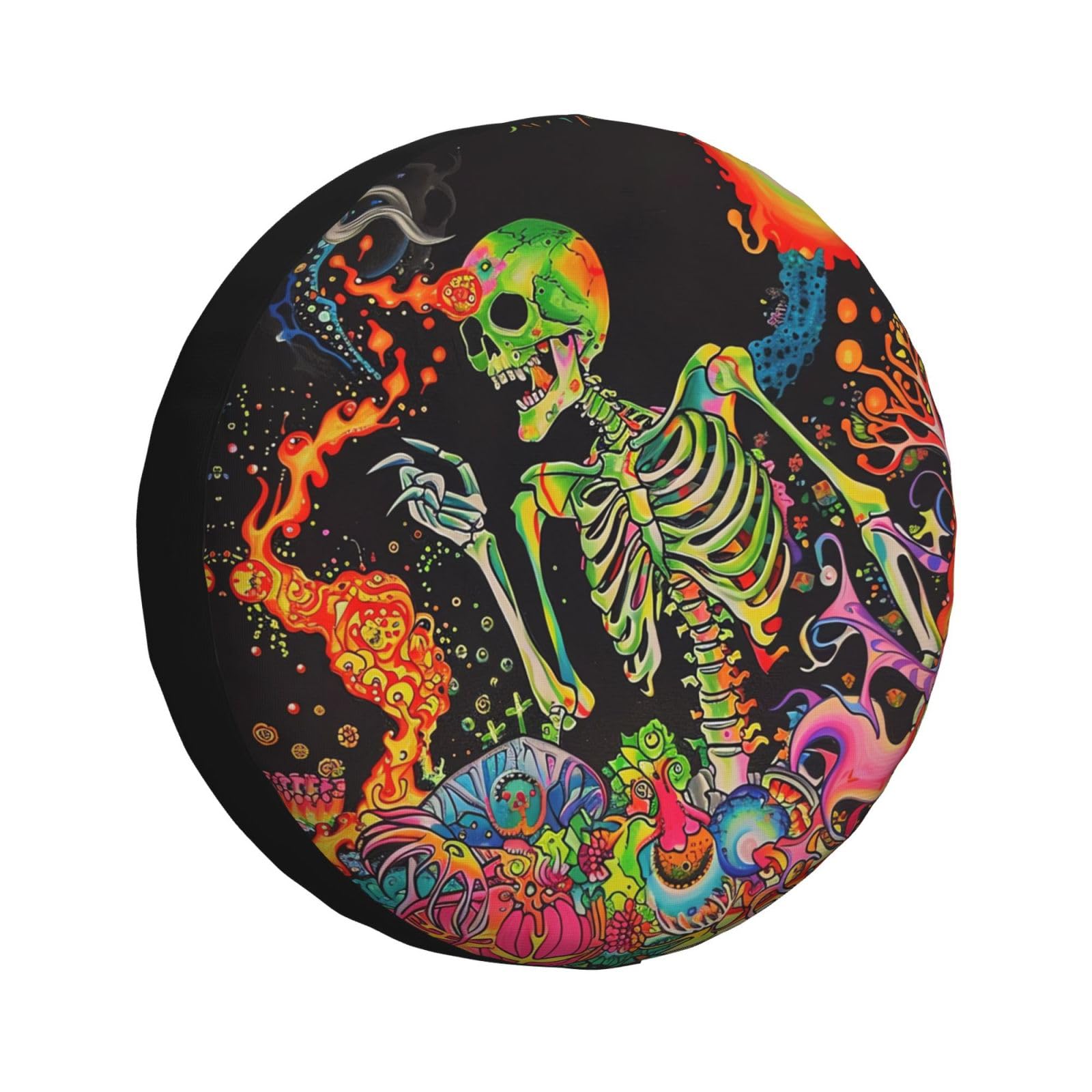 Psychedelic Trippy Skull Ersatzreifenabdeckung für Wohnmobilanhänger, 40,6 cm (16 Zoll), Trippy-Reifenabdeckung, wasserdichte Abdeckungen, universelle Passform für Wohnmobil, SUV, LKW-Fahrzeuge von yomeeaaaa