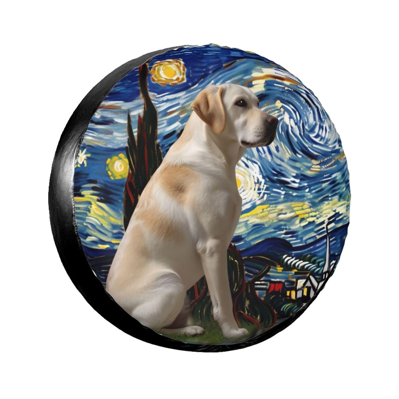 Starry Night Labrador Ersatzreifenabdeckung, universelle Passform, Wohnmobil, SUV, Anhänger, LKW – lustig, cool, niedlich, Reifenabdeckung für Outdoor-Reisen, 43,2 cm (17 Zoll) von yomeeaaaa