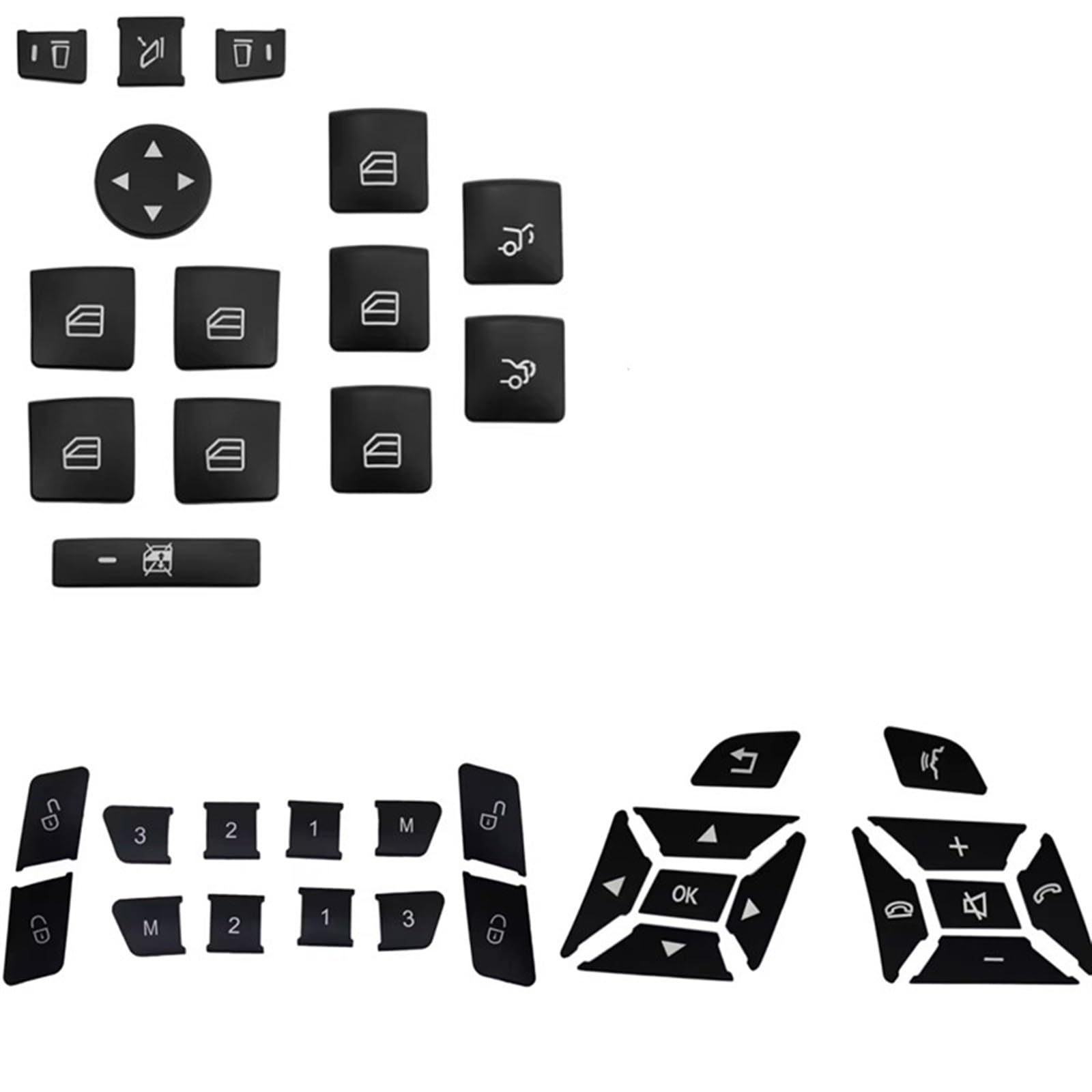 yoneleu Kompatibel Mit Benz Für C W204 2011 2012 2013 Autotür-Entriegelungs-Speichertaste Lenkradtastenabdeckung Aufkleberverkleidung Auto Tasten Aufkleber(Black) von yoneleu