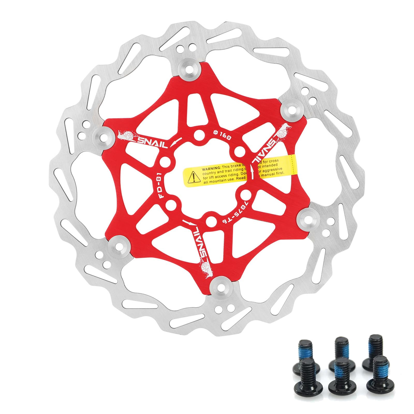 Yongness Schwimmende Mountainbike Bremsscheibe, hydraulischer Bremsscheibenrotor 160 mm, 180 mm, 203 mm mit 6 Schrauben, geeignet für Rennräder, MTB, BMX, Fahrradteile (Rot 160 mm) von yongness