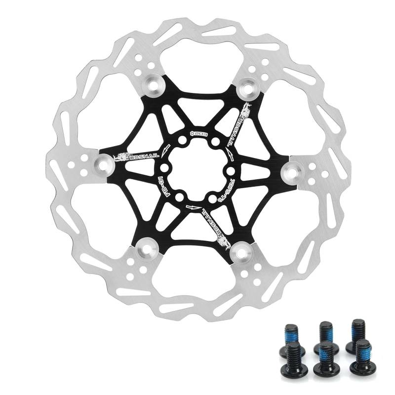 Yongness Schwimmende Mountainbike-Bremsscheibe, hydraulischer Bremsscheibenrotor 160 mm, 180 mm, 203 mm mit 6 Schrauben, geeignet für Rennräder, MTB, BMX, Fahrradteile (Schwarz 203 mm) von yongness