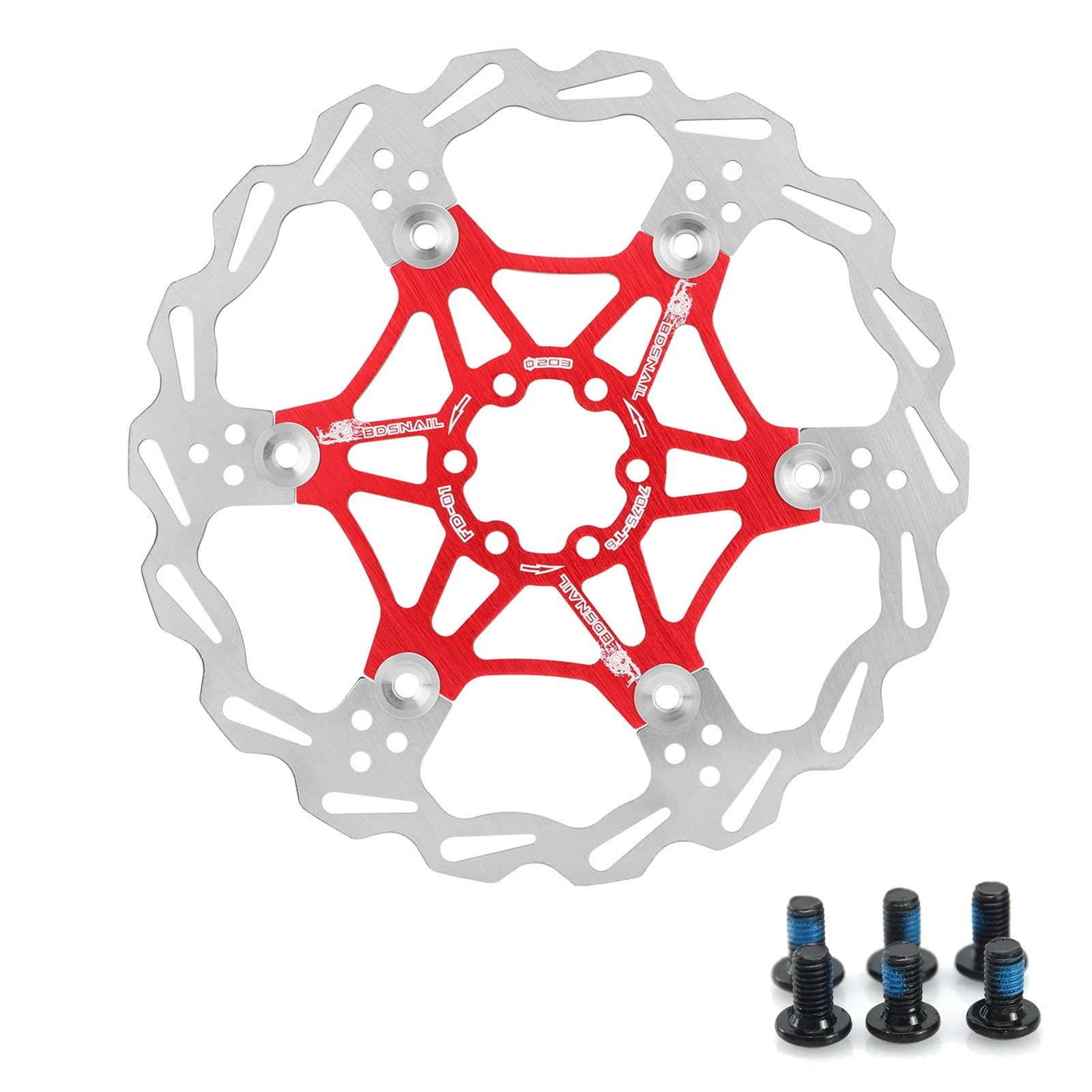 Yongness Schwimmender Bremsrotor für Mountainbikes 160 mm Rot Fahrrad Center Lock Rotor + 6 Schrauben, Scheibenbremsrotor/hydraulischer Bremsrotor/Fahrradteile, geeignet für Rennräder, MTB, BMX von yongness