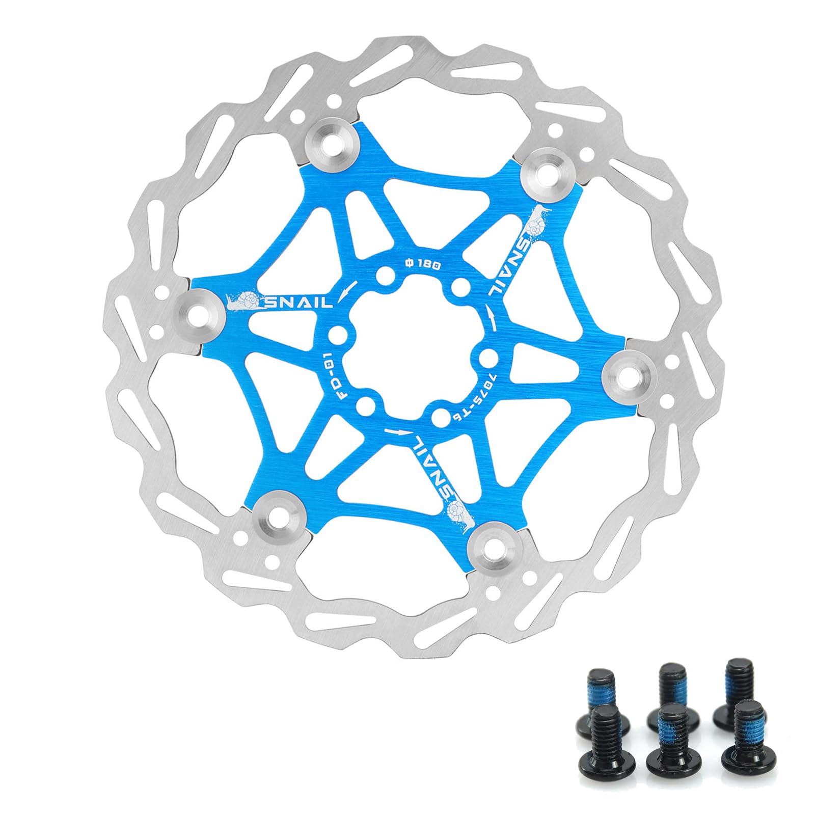 Yongness Schwimmender Bremsrotor für Mountainbikes 180 mm Blau Fahrrad Center Lock Rotor + 6 Schrauben, Scheibenbremsrotor/hydraulischer Bremsrotor/Fahrradteile, geeignet für Rennräder, MTB, BMX von yongness