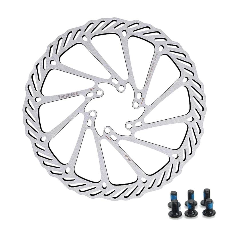 yongness Fahrradbremsscheibe Rotor 160mm/180mm/203mm Edelstahl Fahrradbremsscheibe mit 6 Schrauben Passend für die meisten Fahrräder Rennrad Mountainbike BMX MTB (Silber 160mm) von yongness