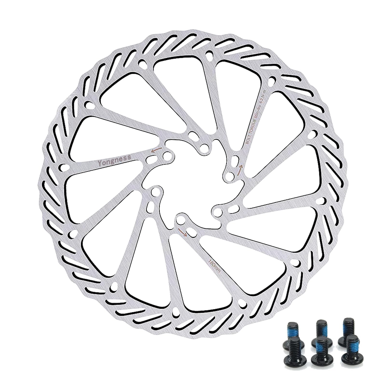 yongness Fahrradbremsscheibe Rotor 160mm/180mm/203mm Edelstahl Fahrradbremsscheibe mit 6 Schrauben Passend für die meisten Fahrräder Rennrad Mountainbike BMX MTB (Silber 203mm) von yongness