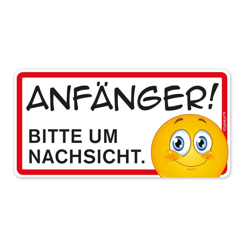 younikat Fahranfänger Geschenk zum Führerschein I Magnet 20 x 10 cm I Anfänger! Bitte um Nachsicht I Motiv Smiley I wetterfest magnetisch I kfz_360 von younikat